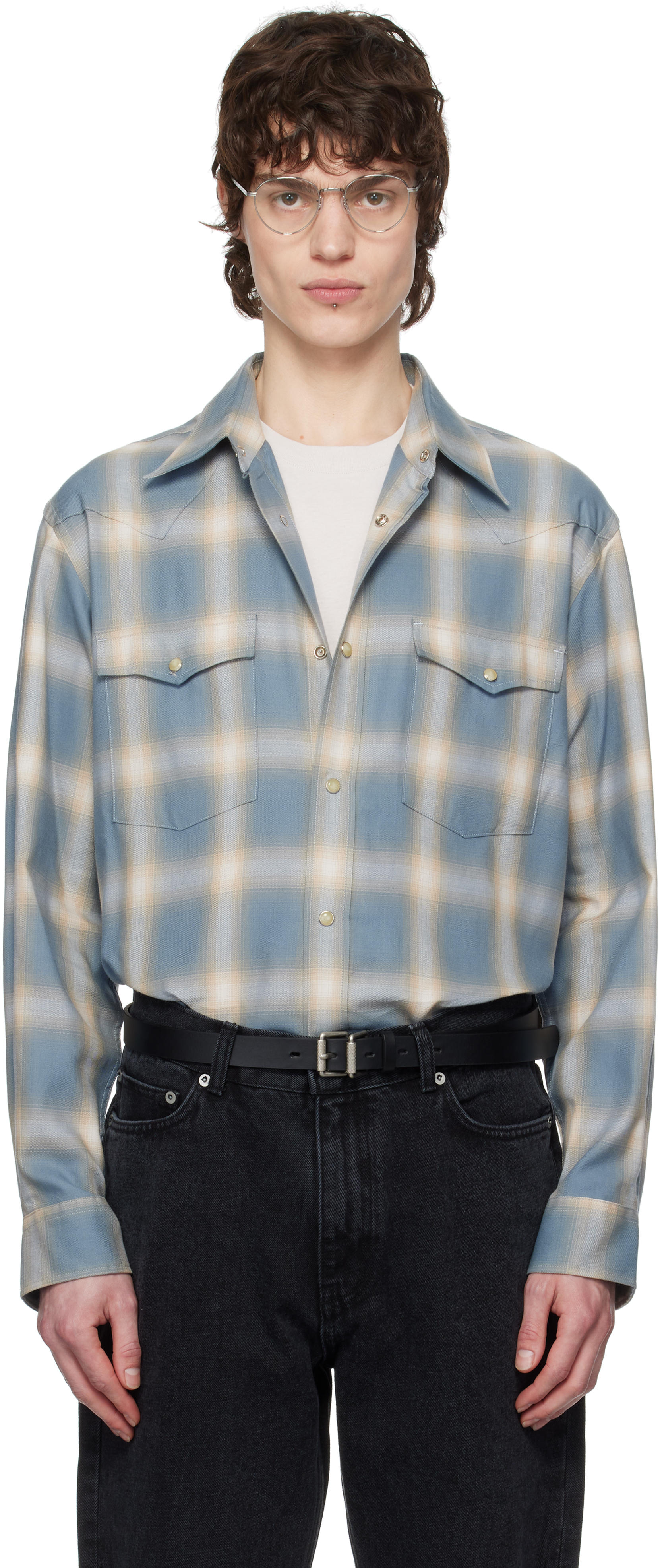 Blue Checked Cotton Modal Western Shirt