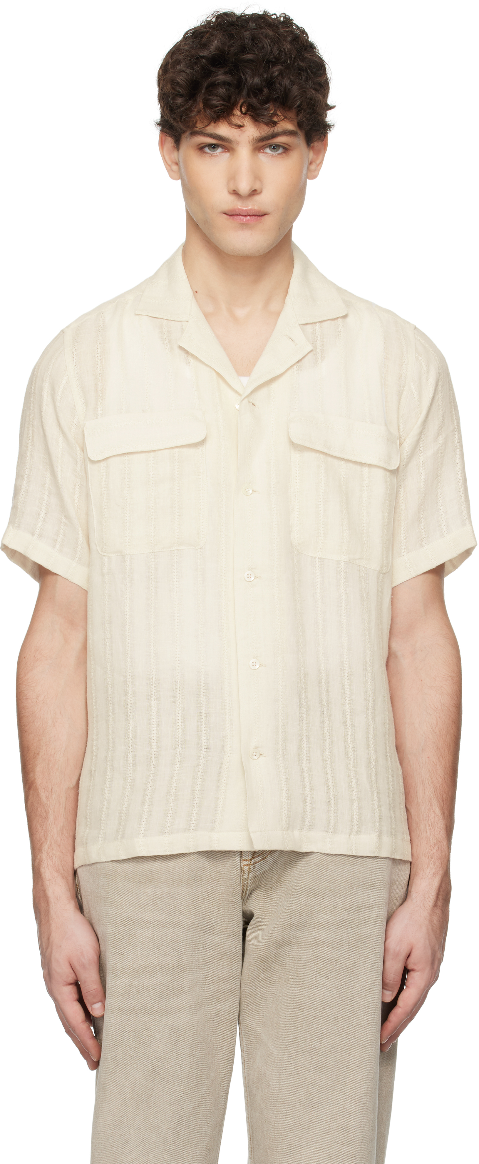 Beige French Linen Croched Shirt