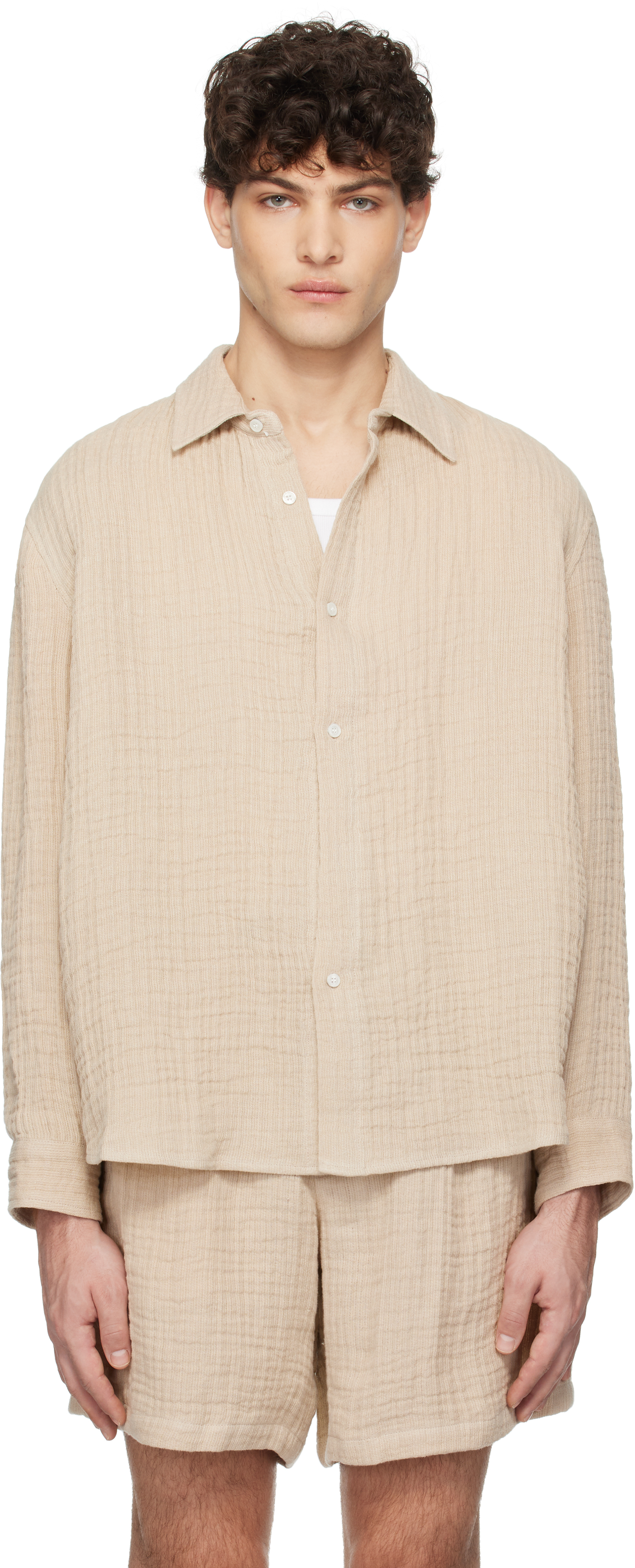 Beige Double Weave Linen Shirt