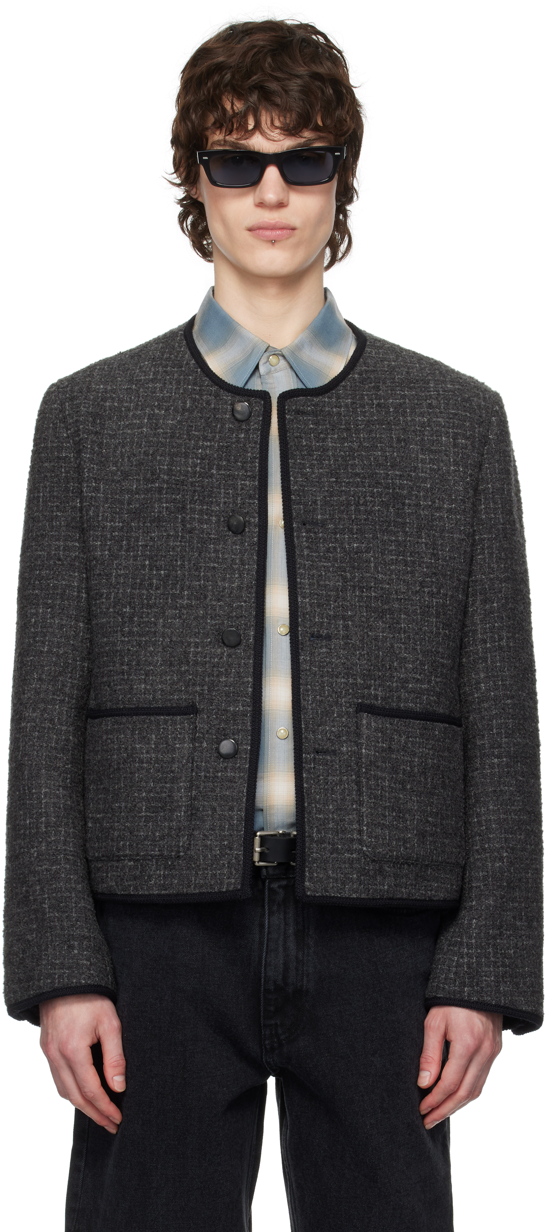 Gray Wool Tweed Blouson Jacket