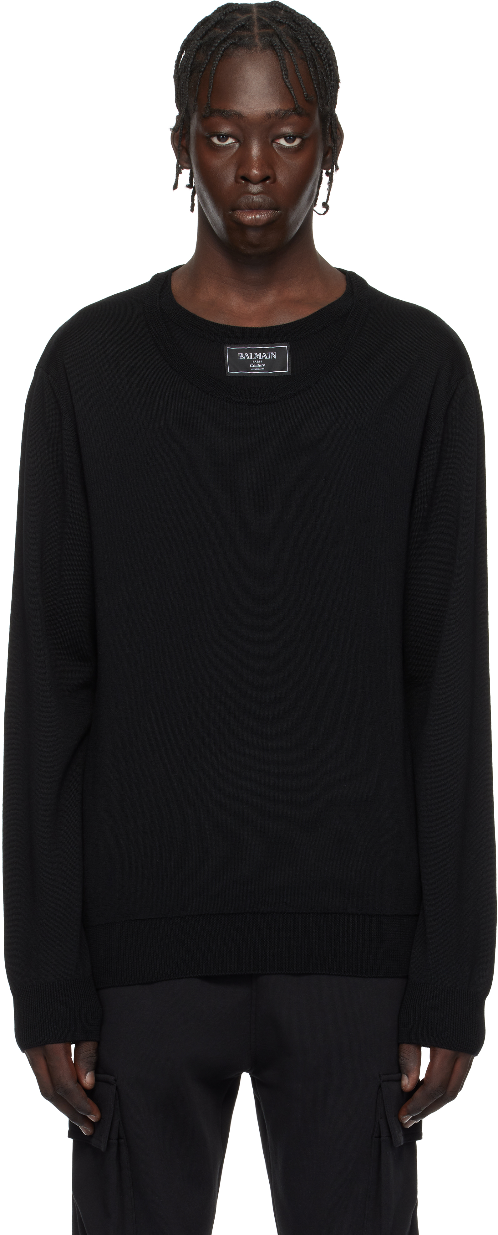 Black Knitted Double-Collar Sweater