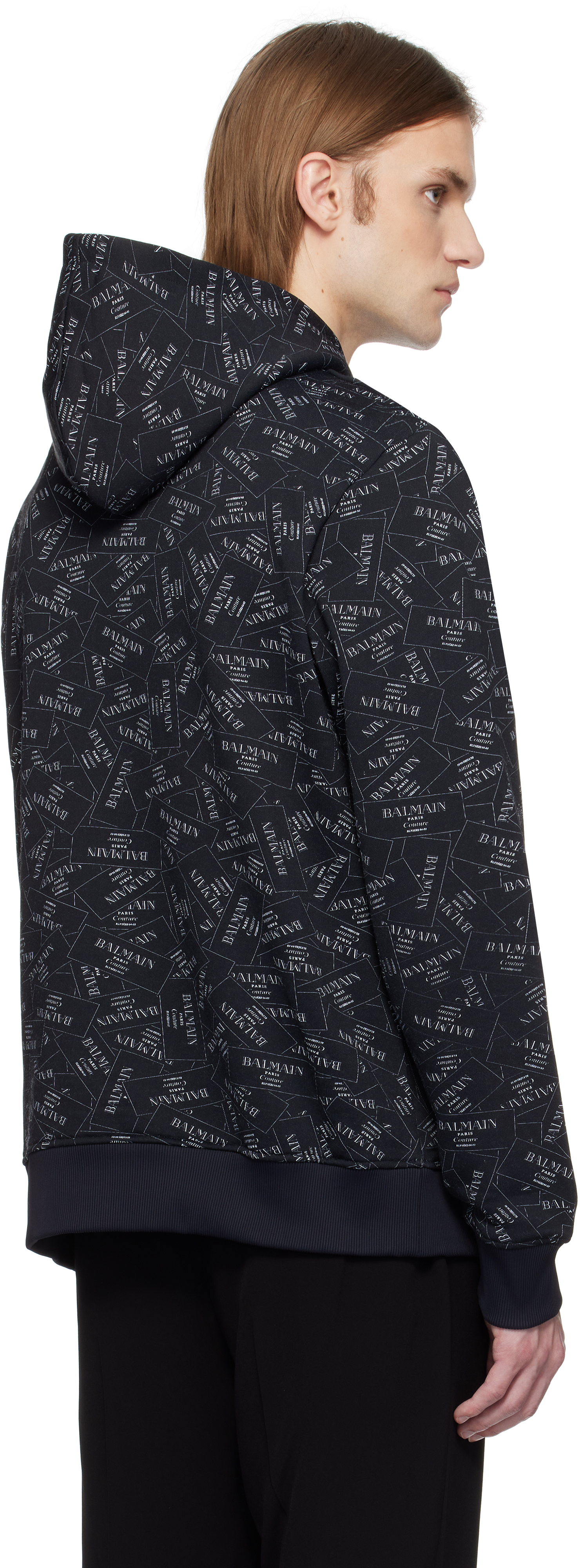 Balmain Men's Allover Couture Label Hoodie In Eab Noir/blanc