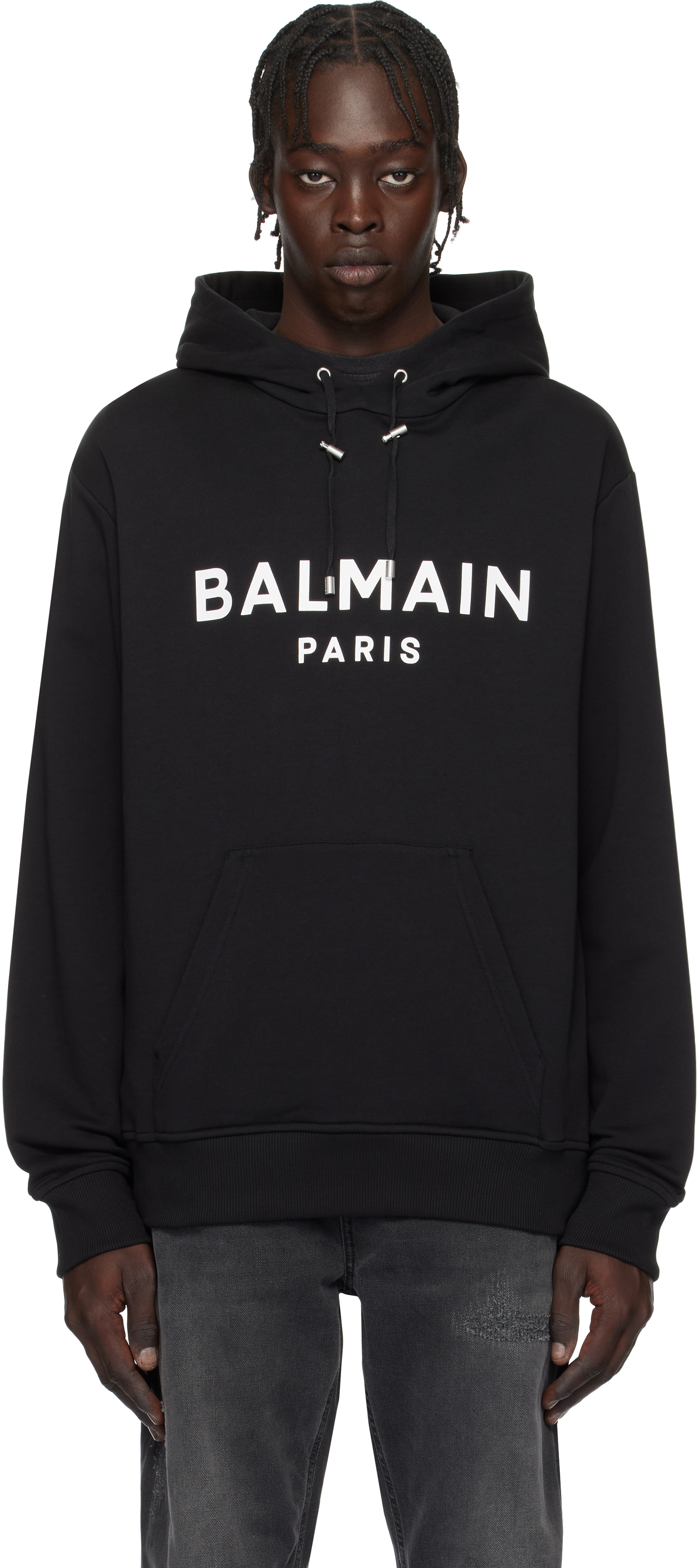 Balmain Black Printed Balmain Paris Hoodie