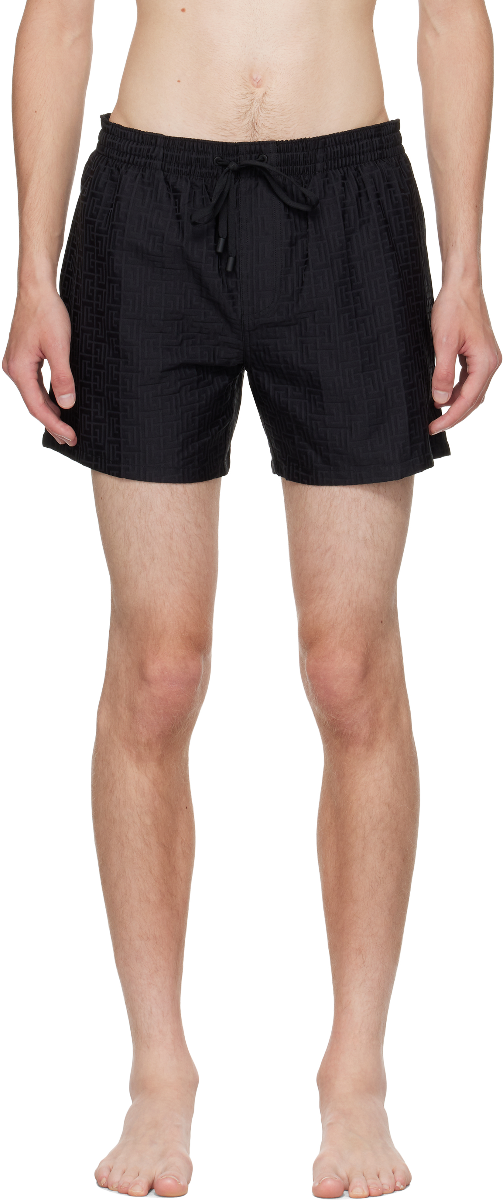 Balmain Logo Jacquard Swim Shorts In Black