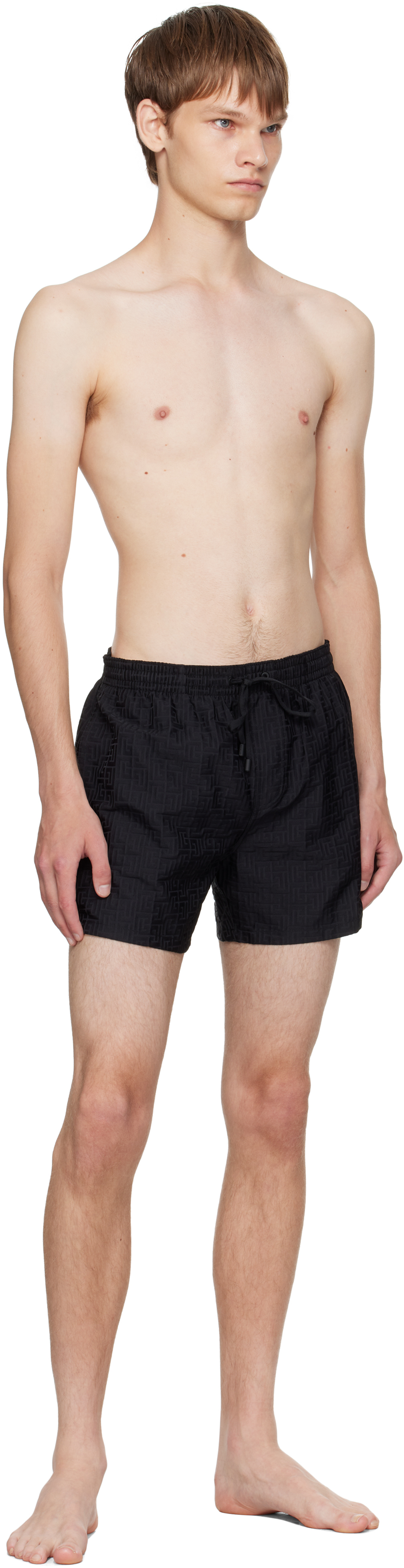 Balmain Logo Jacquard Swim Shorts In Black