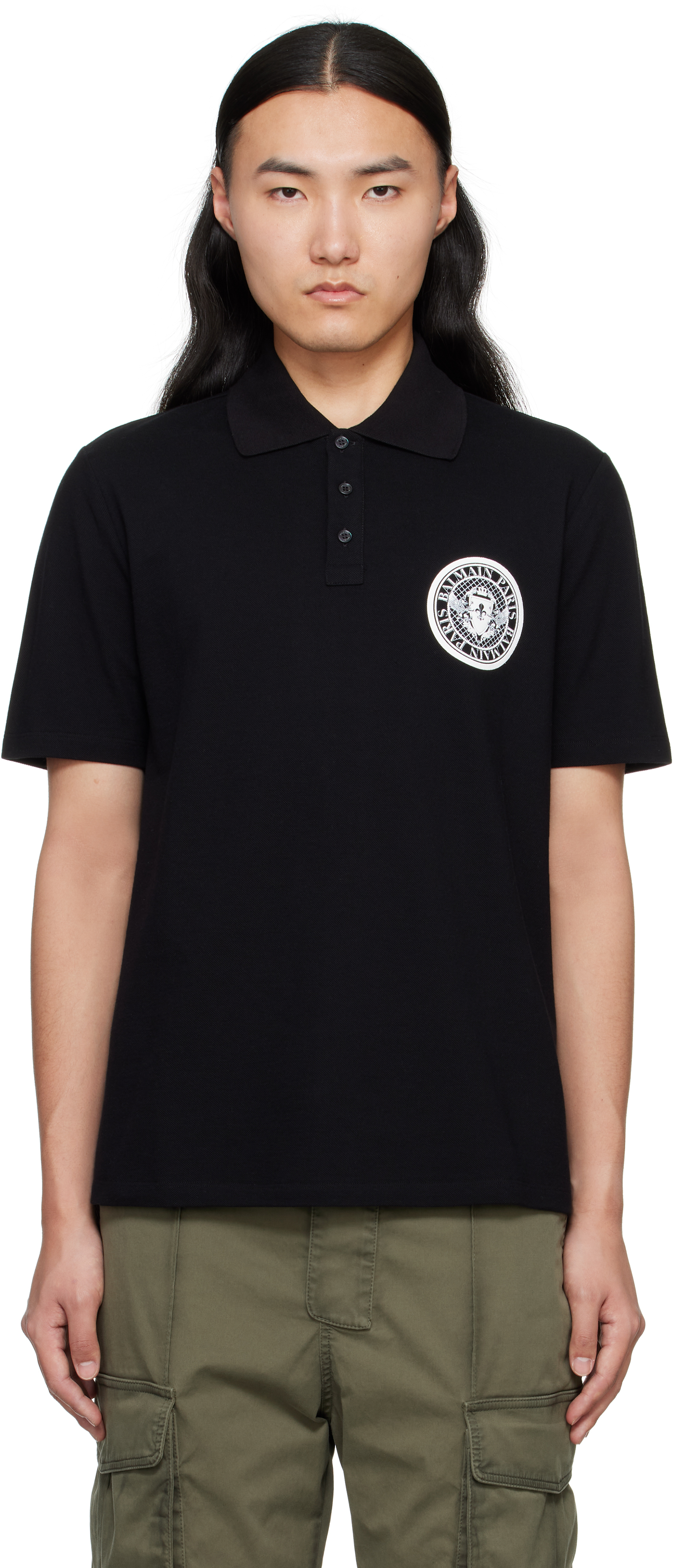 Black Cotton Coin Print Polo