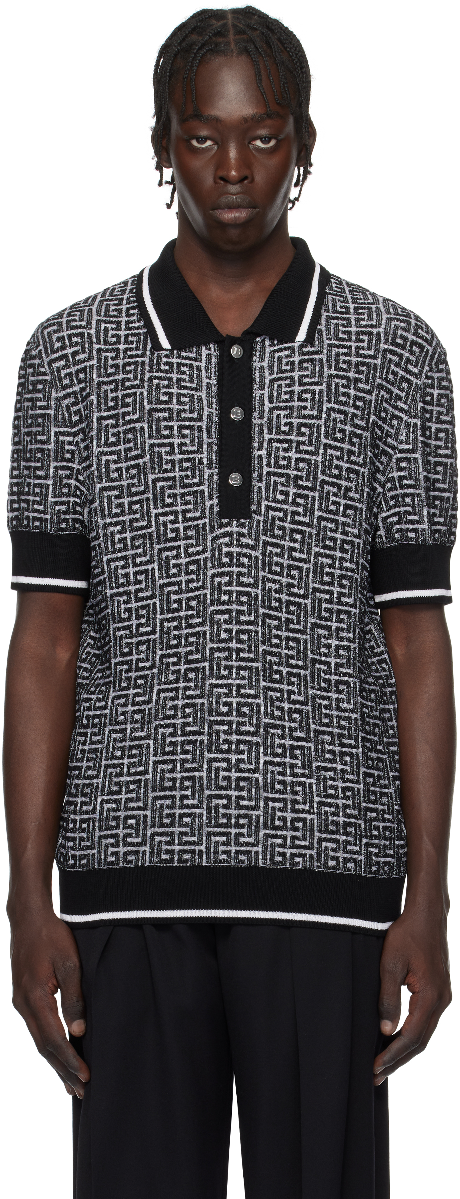 Black & White 'PB' Labyrinth Knit Polo