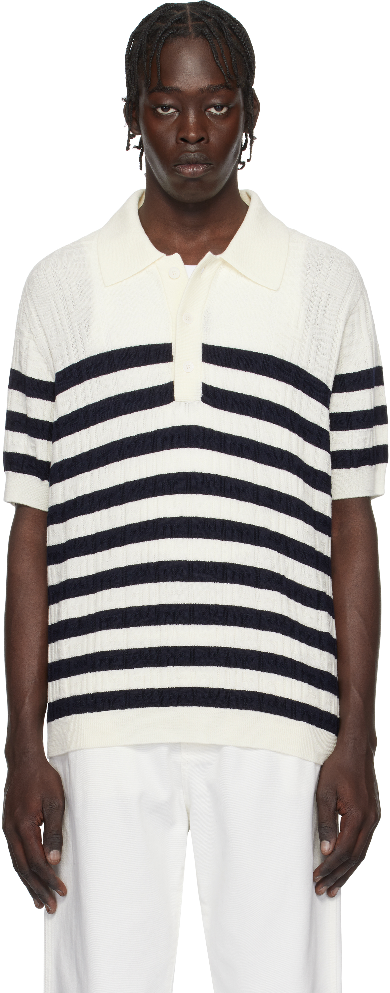 Off-White Striped Knit Polo