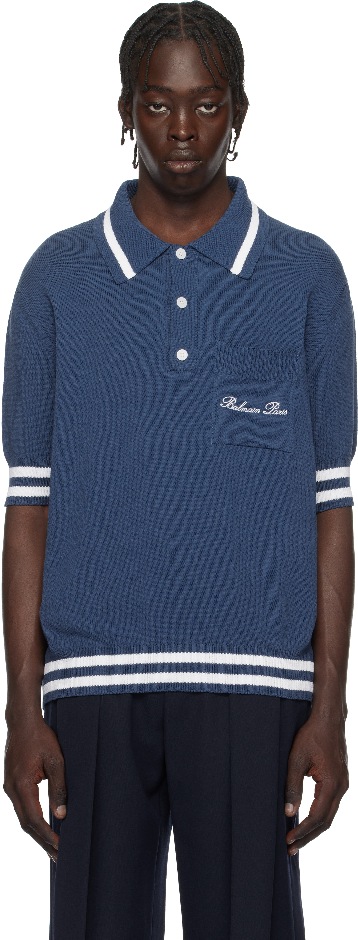 Blue Cotton-Linen Polo