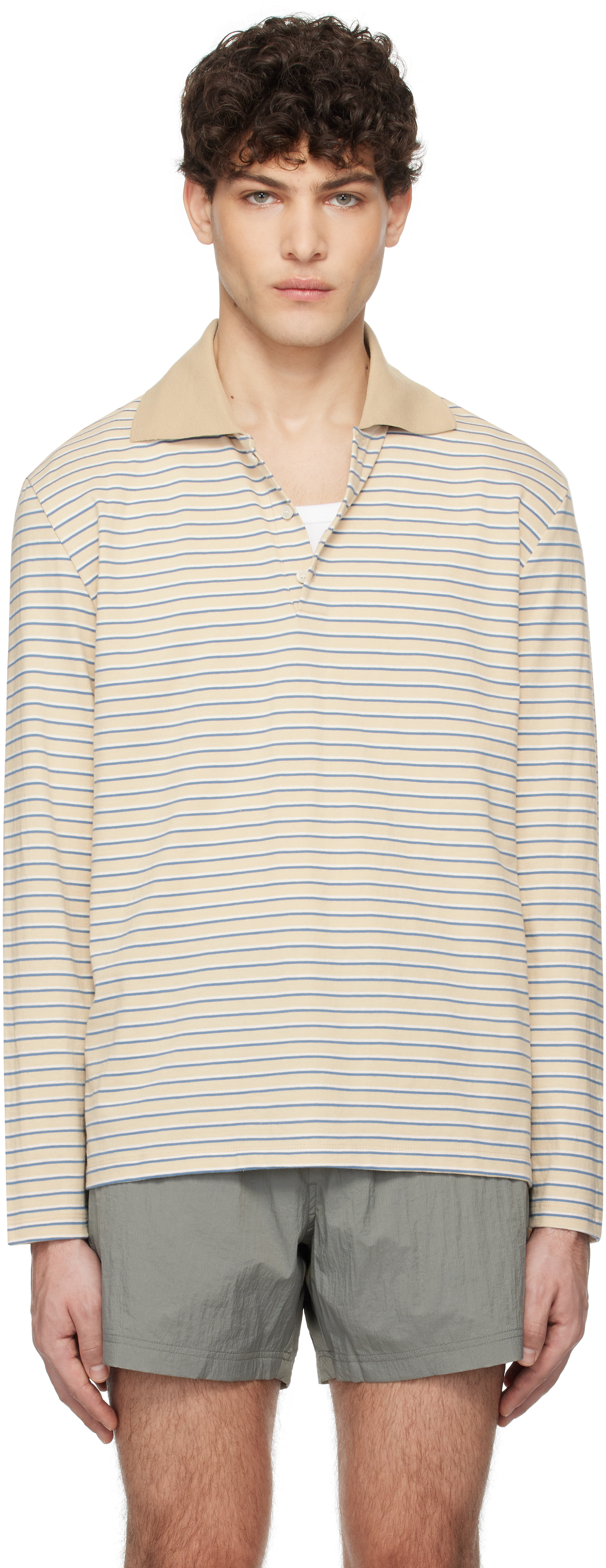 Beige Striped Cotton Polo