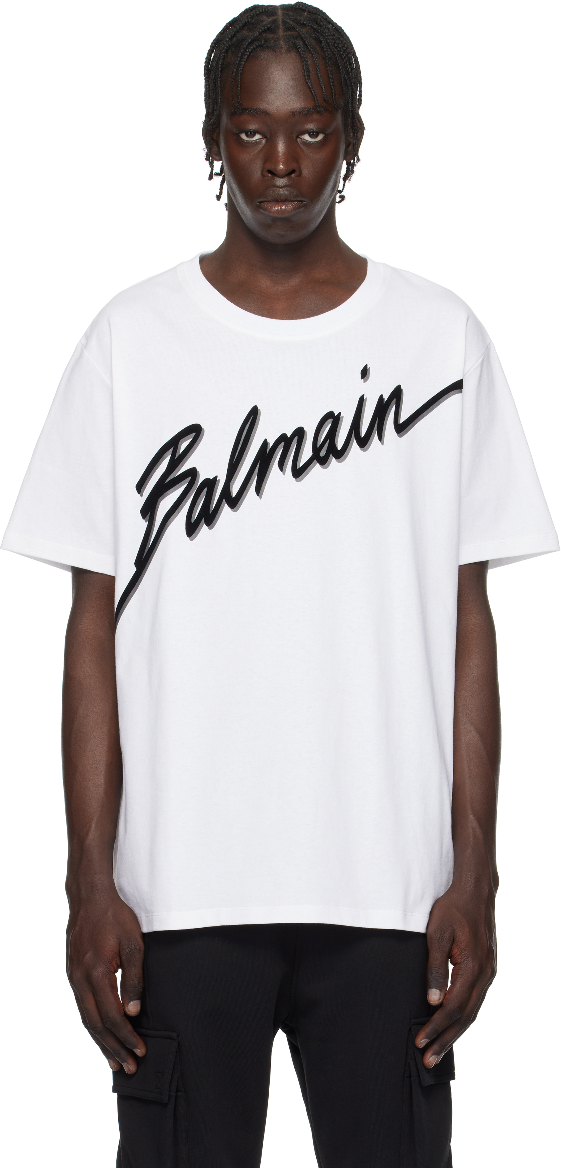 Tee Shirt Floque T-shirt Blanc à Logo Modifié Floqué Balmain En Solde