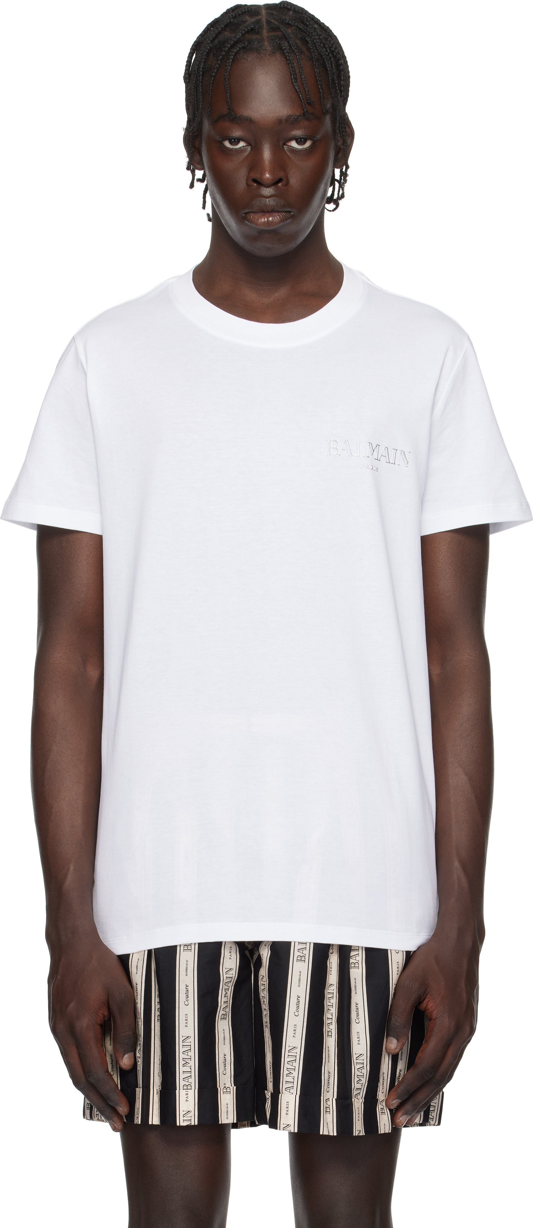 White Vintage Gel 'Balmain' Logo T-shirt