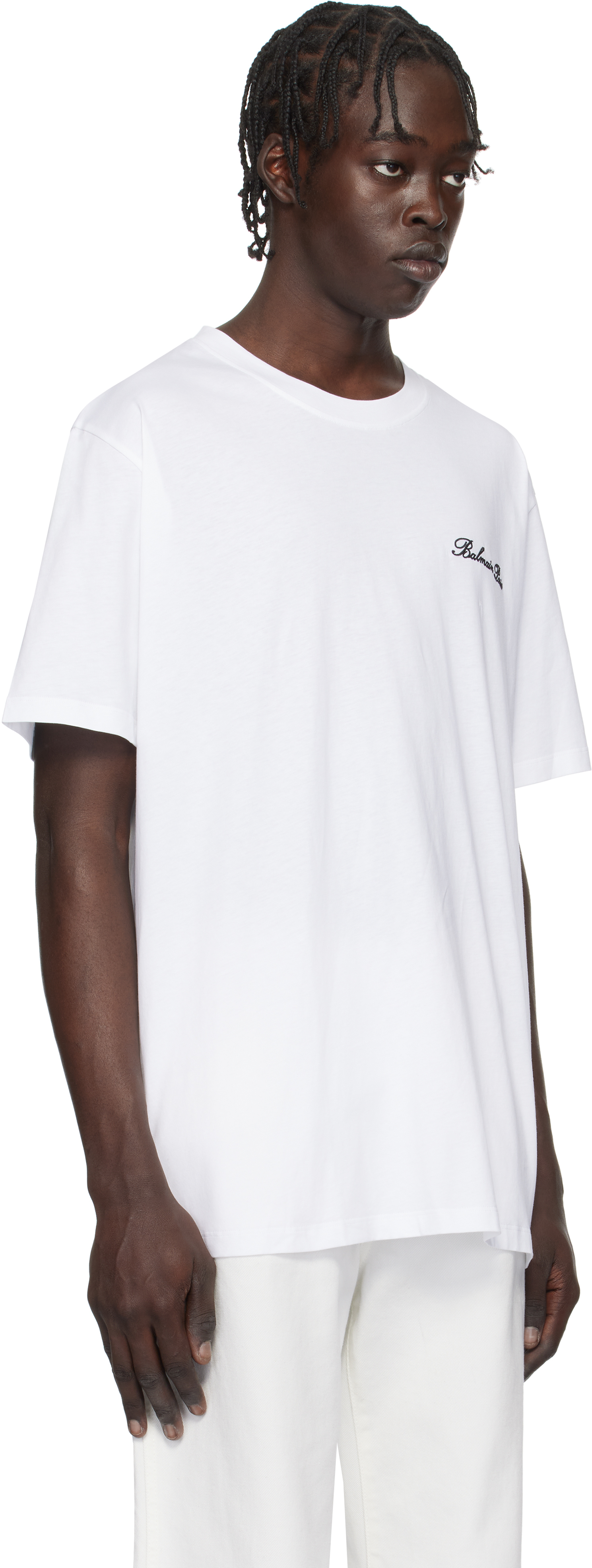 Balmain Button T Shirt In Gab Blanc/noir