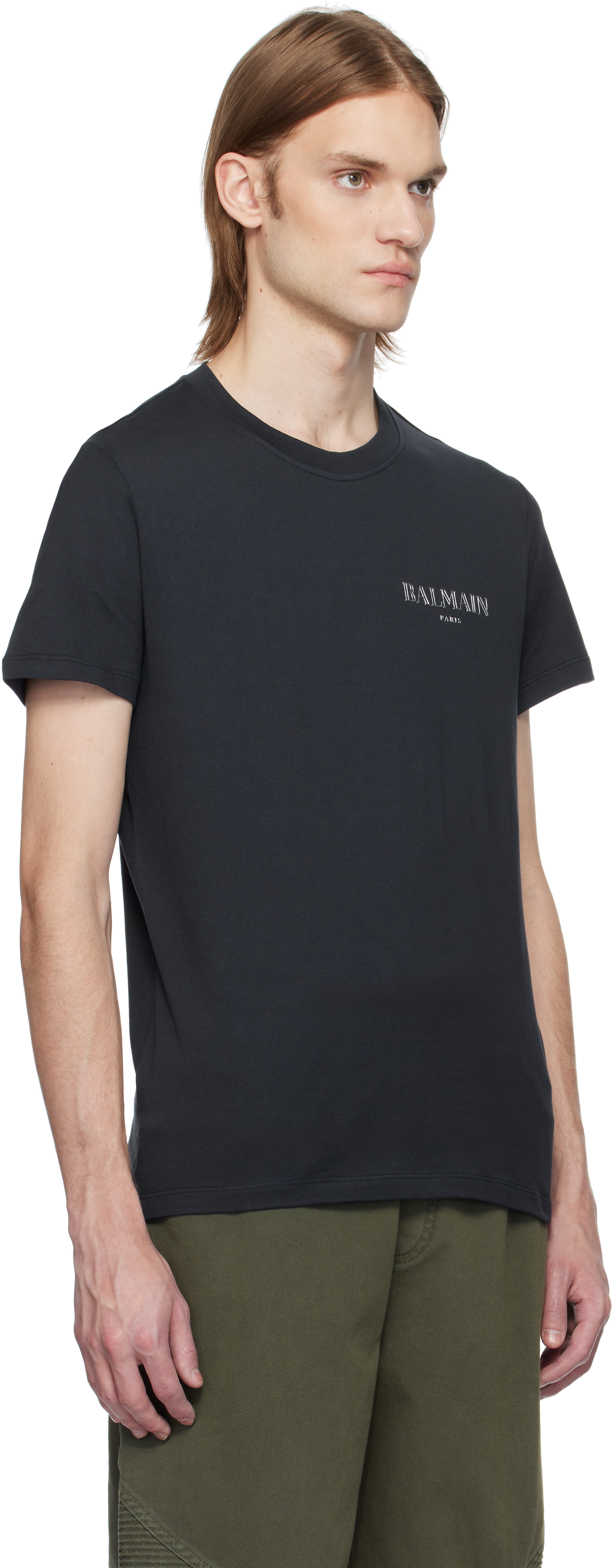 Balmain Short Sleeves Round Neck Straight Hem In Spl Marine Fonce/gri