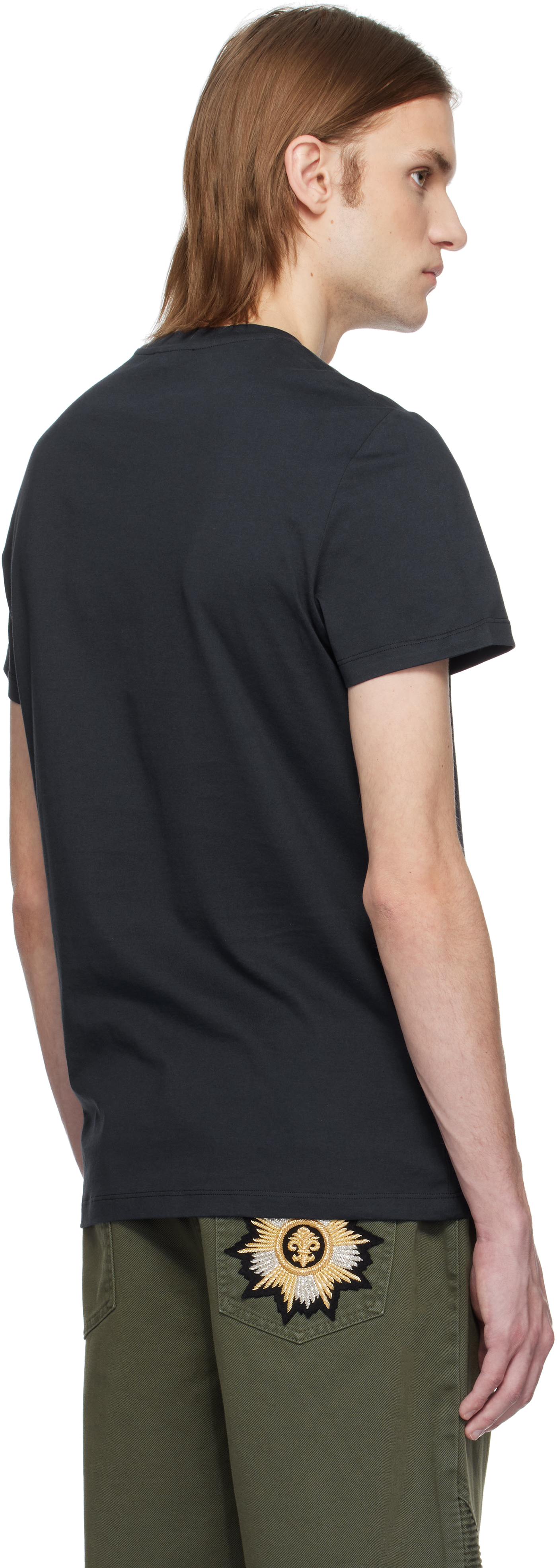 Balmain Short Sleeves Round Neck Straight Hem In Spl Marine Fonce/gri
