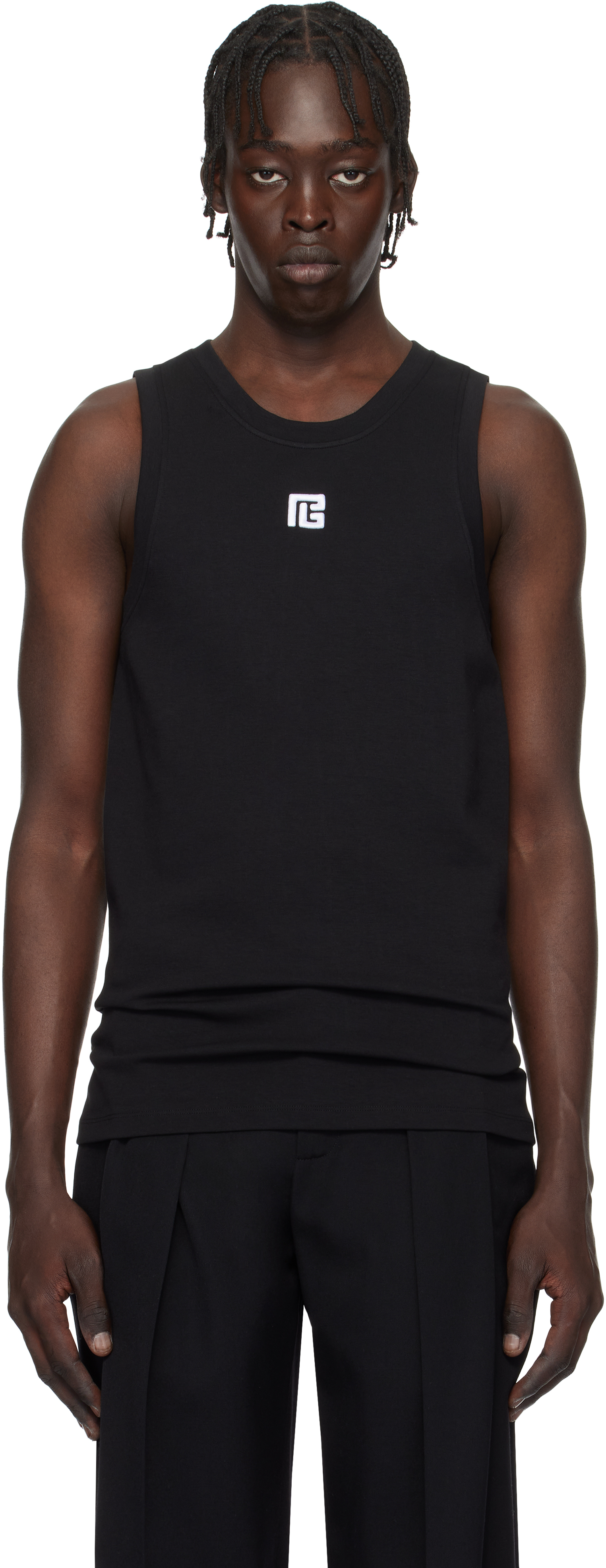 【BALMAIN】エコフレンドリー PB刺繍 タンクトップ PB embroidered tank top white - Men | BALMAIN