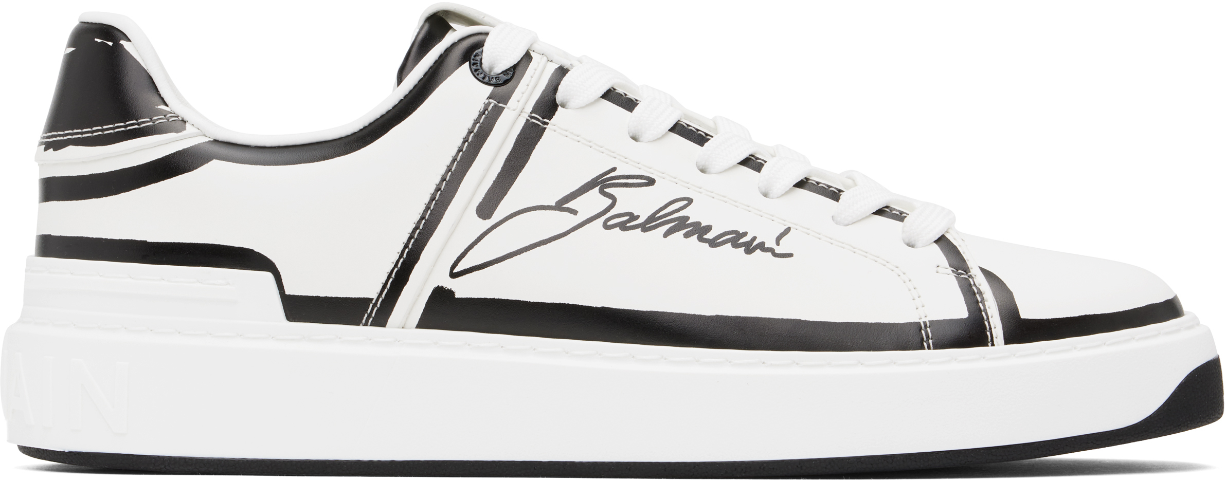 White B-Court Printed Calfskin Sneakers