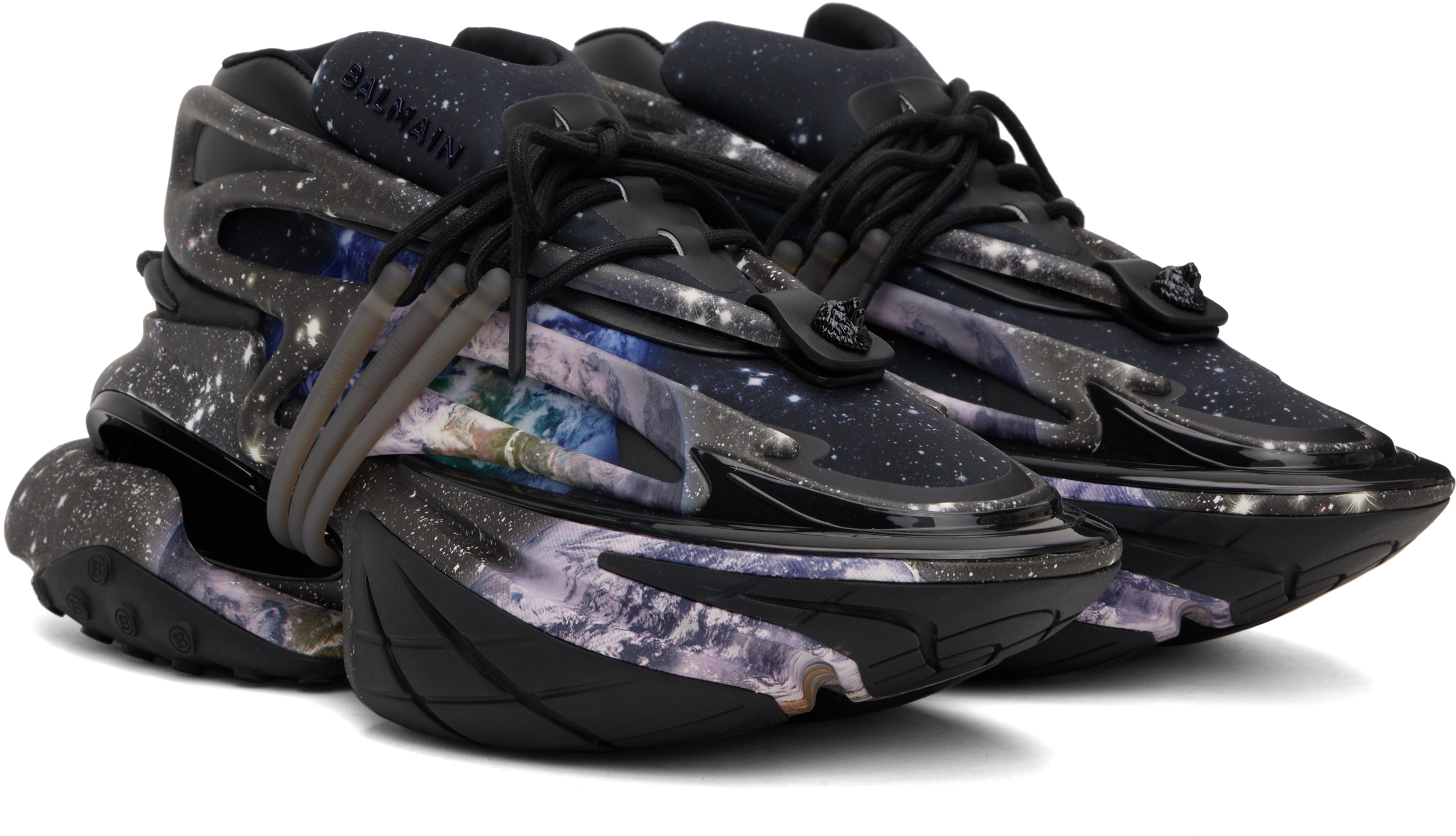 Balmain Unicorn Low Trainers With Earth And Stars Print In Abc Multico/noir