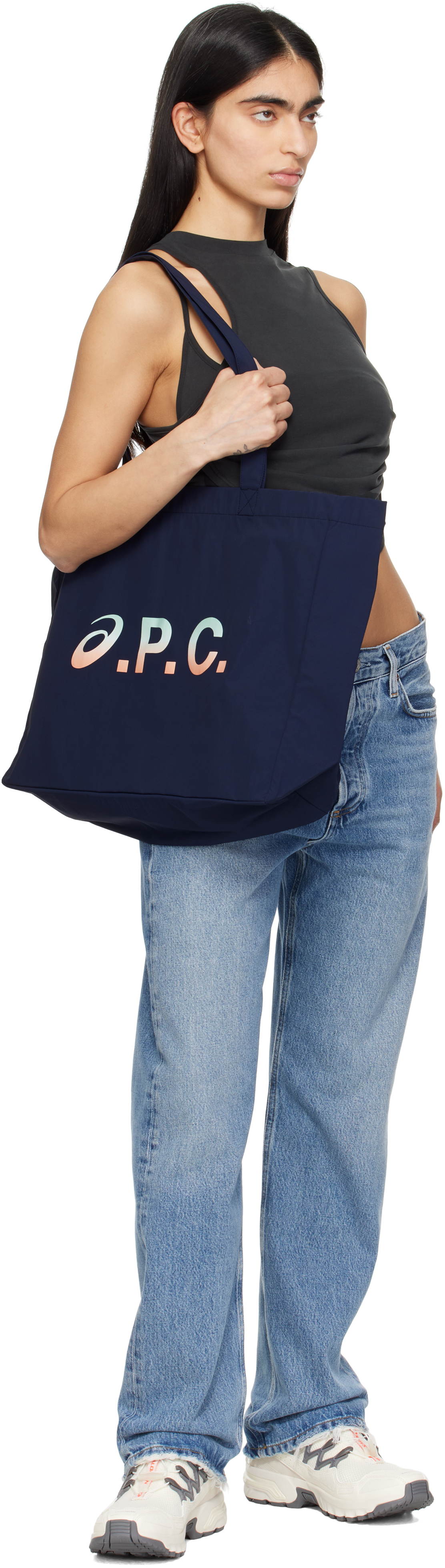 Apc Navy Asics Edition Shopping Diane Tote In Iak Dark Navy
