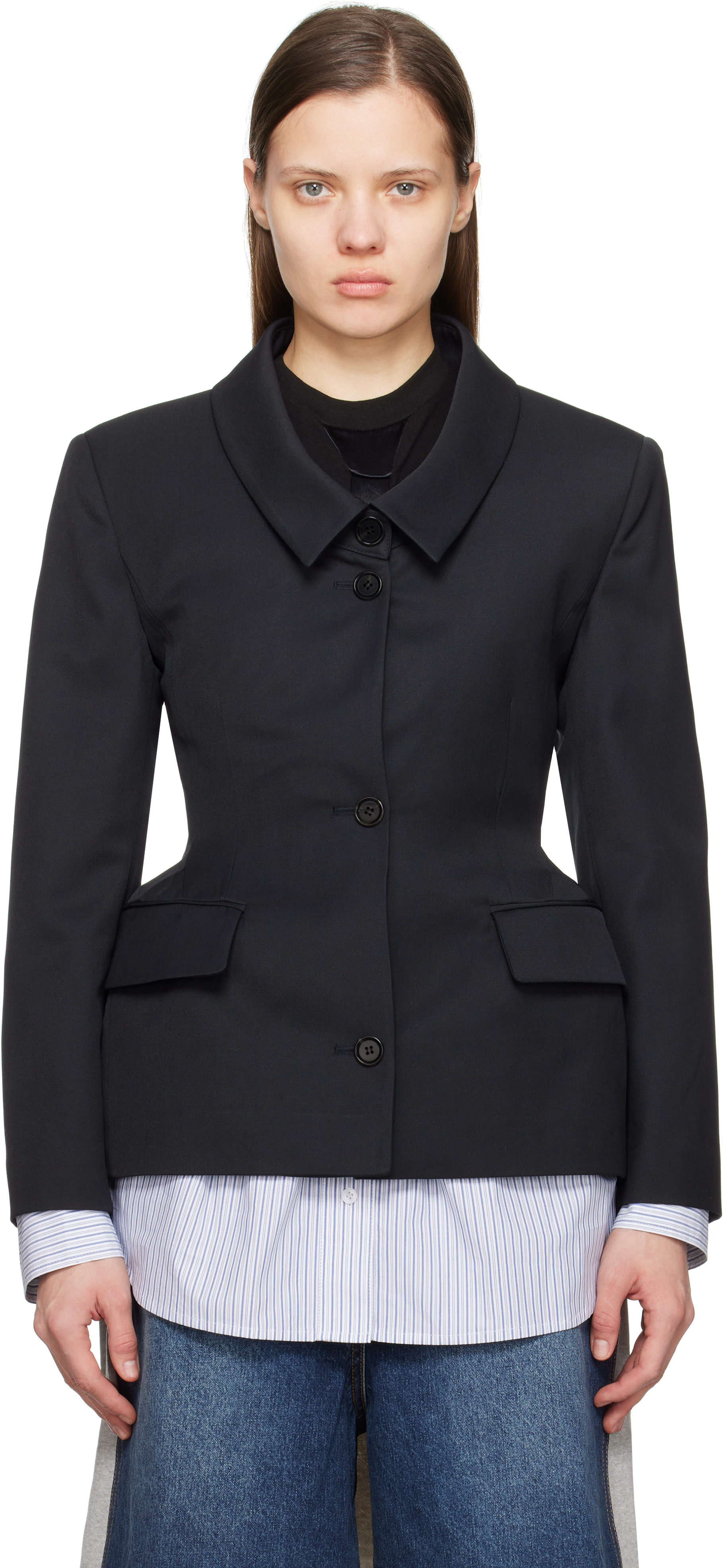 Pushbutton Navy Wool Reversible Blazer