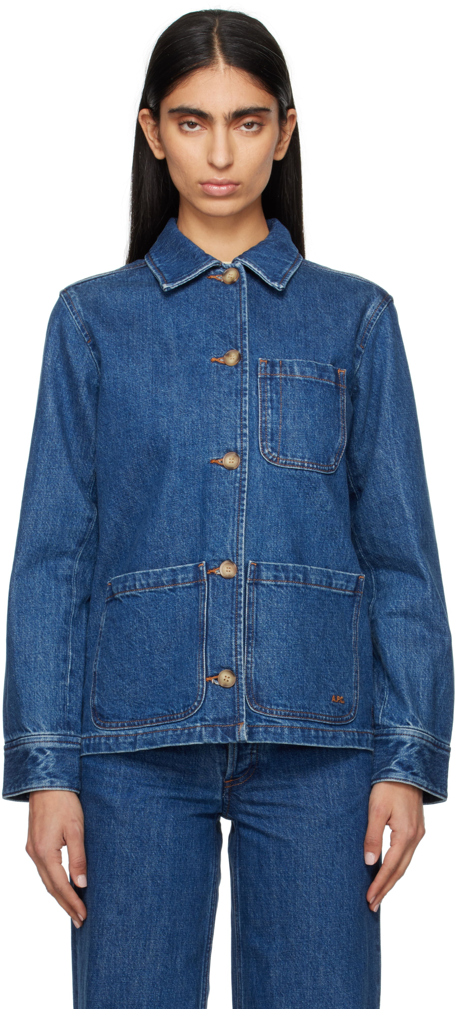 A. P.C. Blue Silvana Logo Denim Jacket