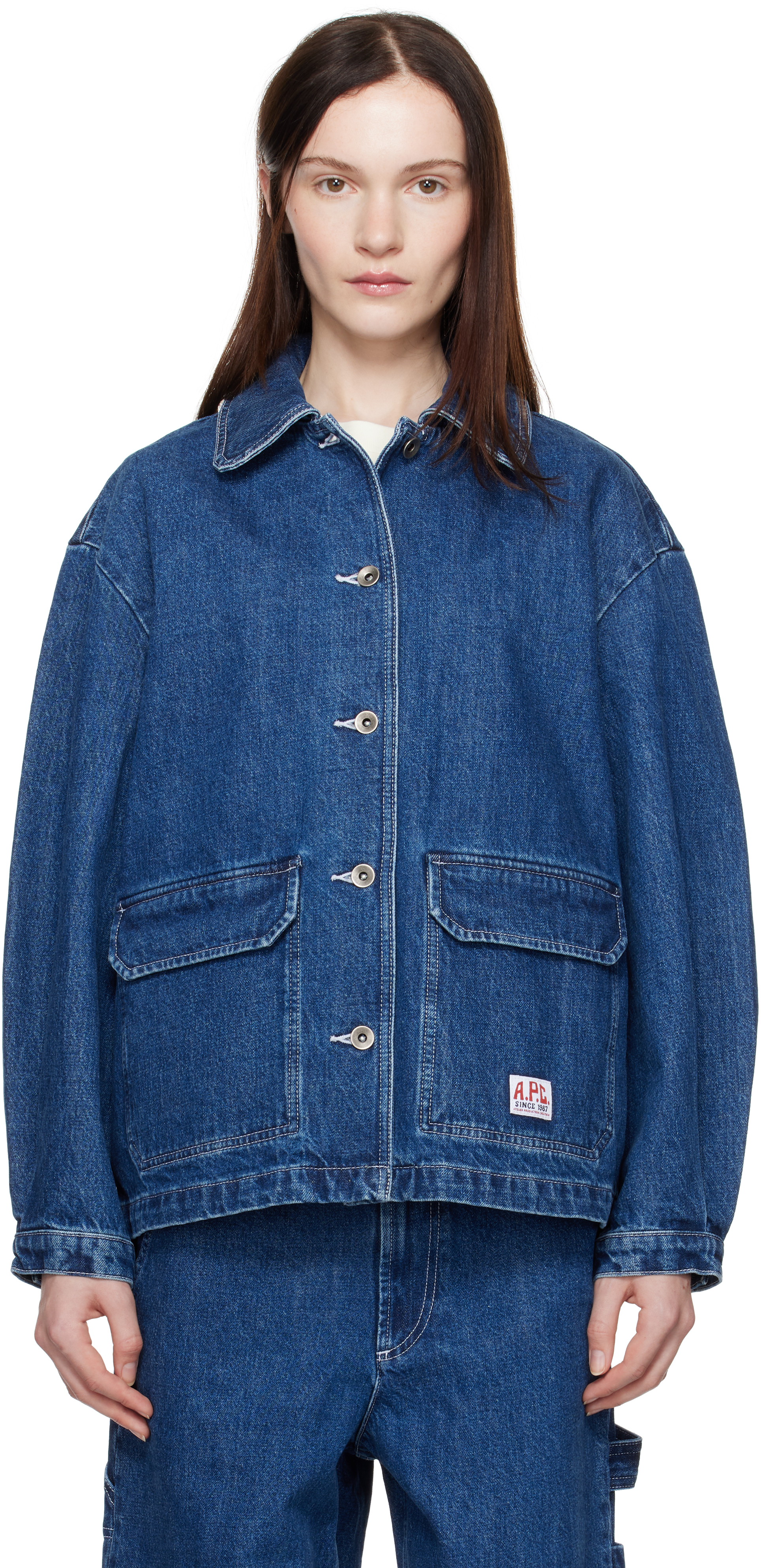 ジャケット A.P.C. Woman Jacket Blue PAAFWF30200 IAA Blue Alys Denim Jacket by A.P.C. on Sale