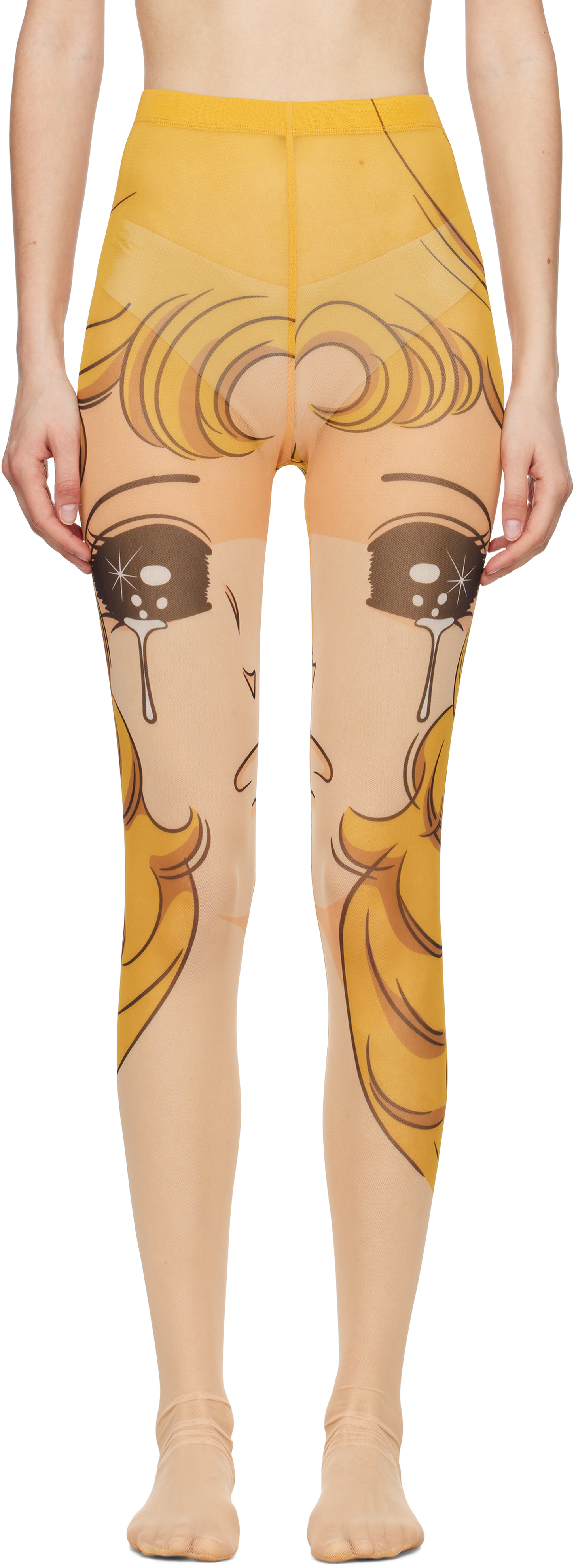 Yellow Crying Girl Mesh Leggings