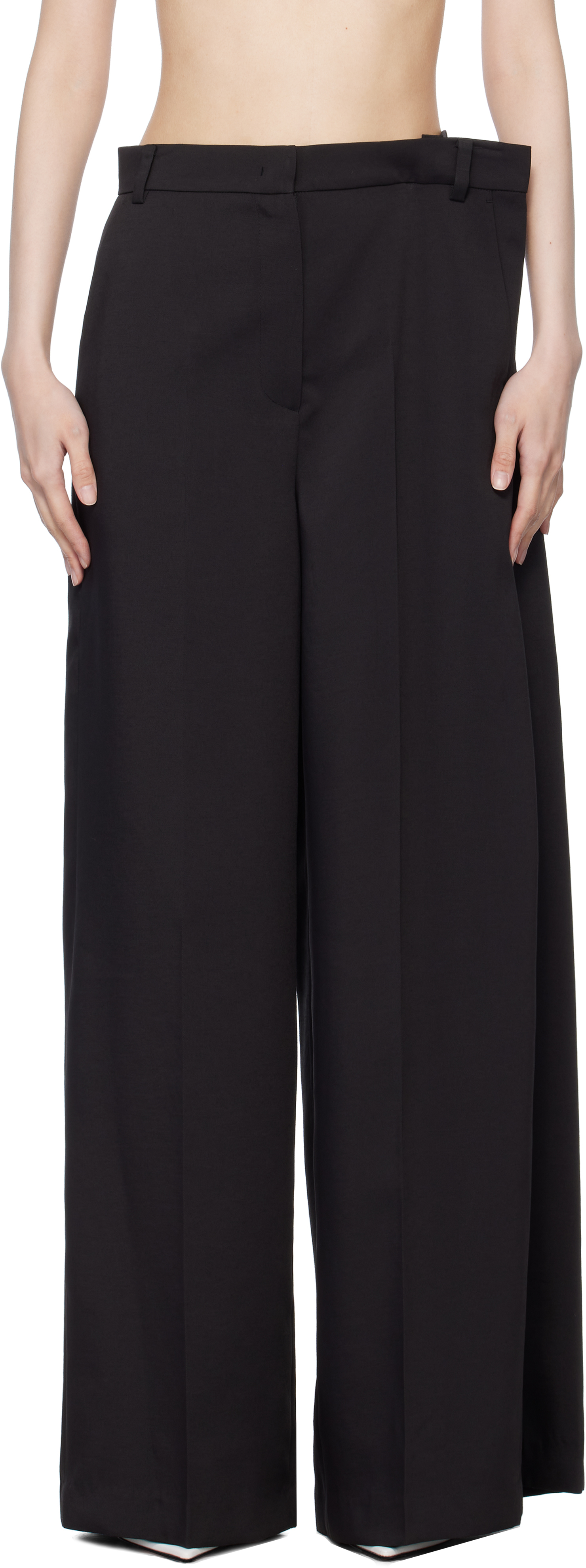 Black Side Folded Wide Trousers