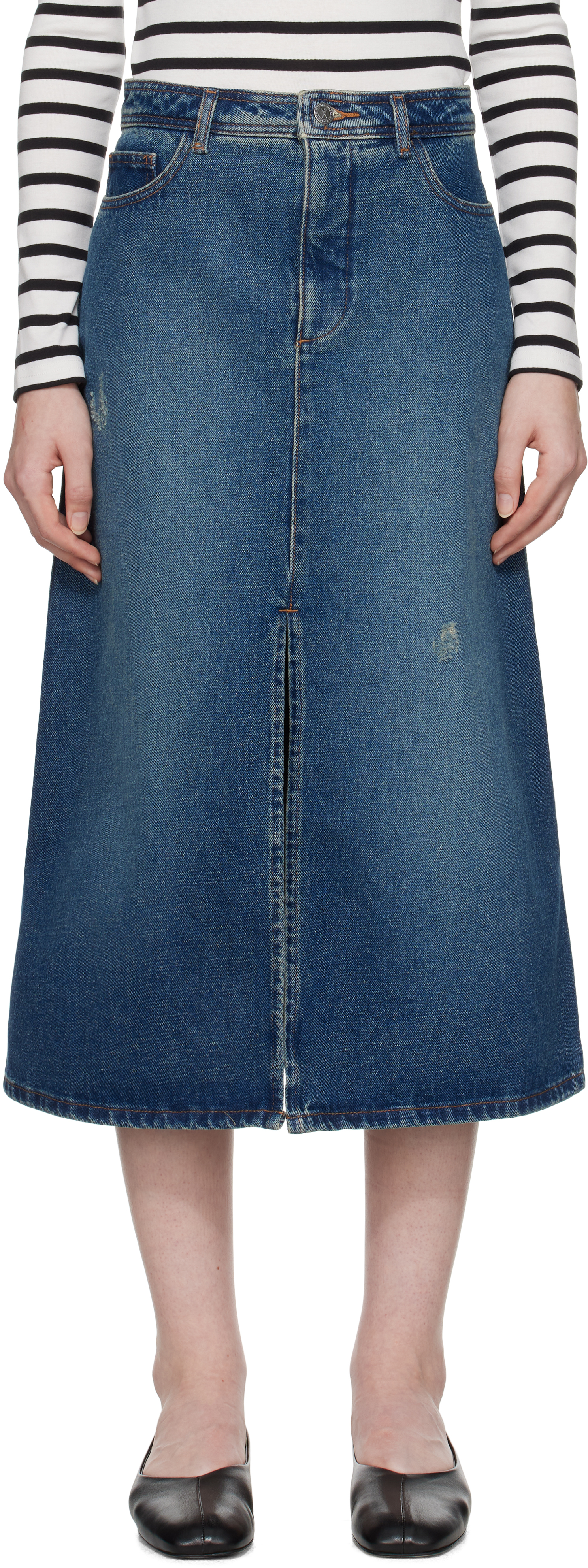 【関税・送料込み】A.P.C. Skirt Georgia Indigo Georgia Denim Midi Skirt by A.P.C. on Sale