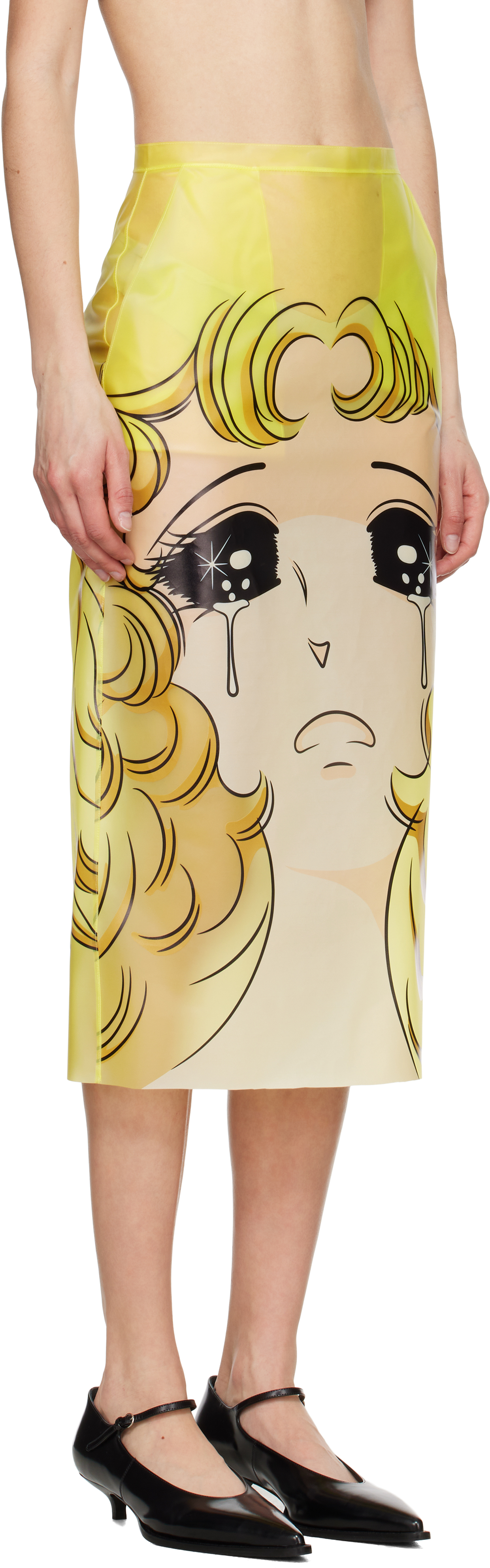 Pushbutton Yellow Crying Girl H-line Midi Skirt In Yellow