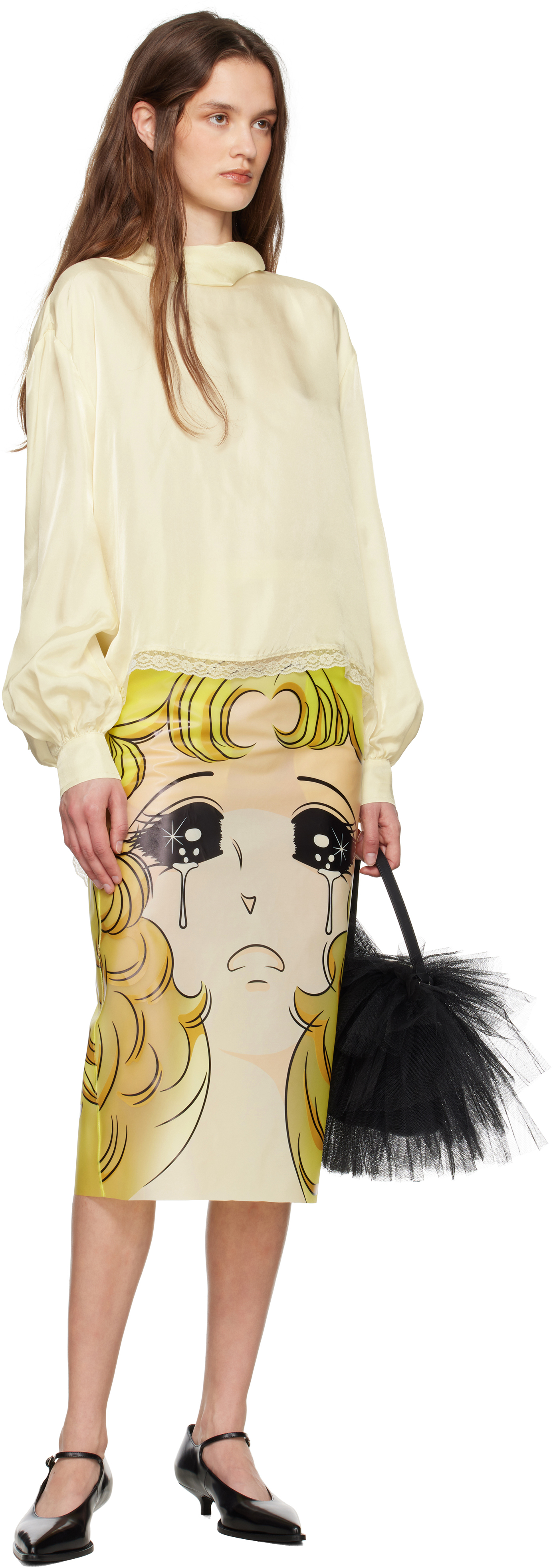 Pushbutton Yellow Crying Girl H-line Midi Skirt In Yellow