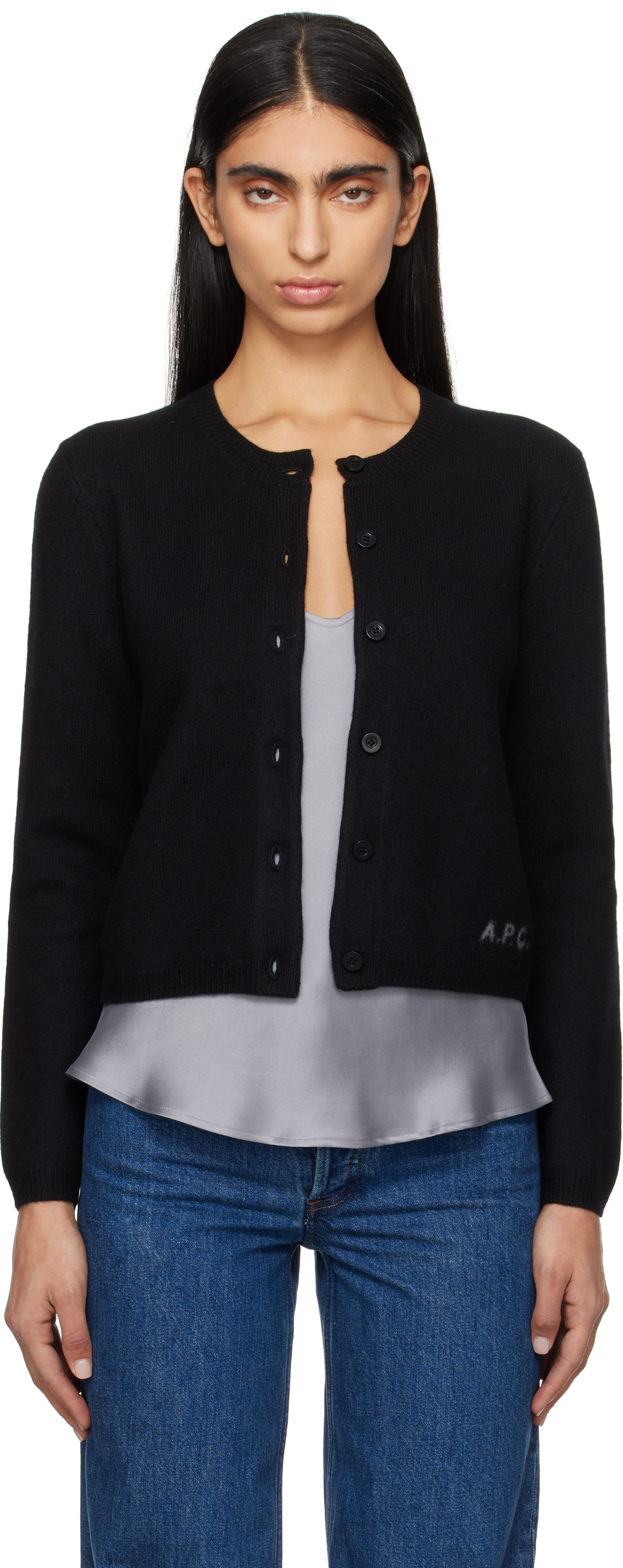 Apc A.p.c. Mila Virgin Wool Cardigan In Lzz Black
