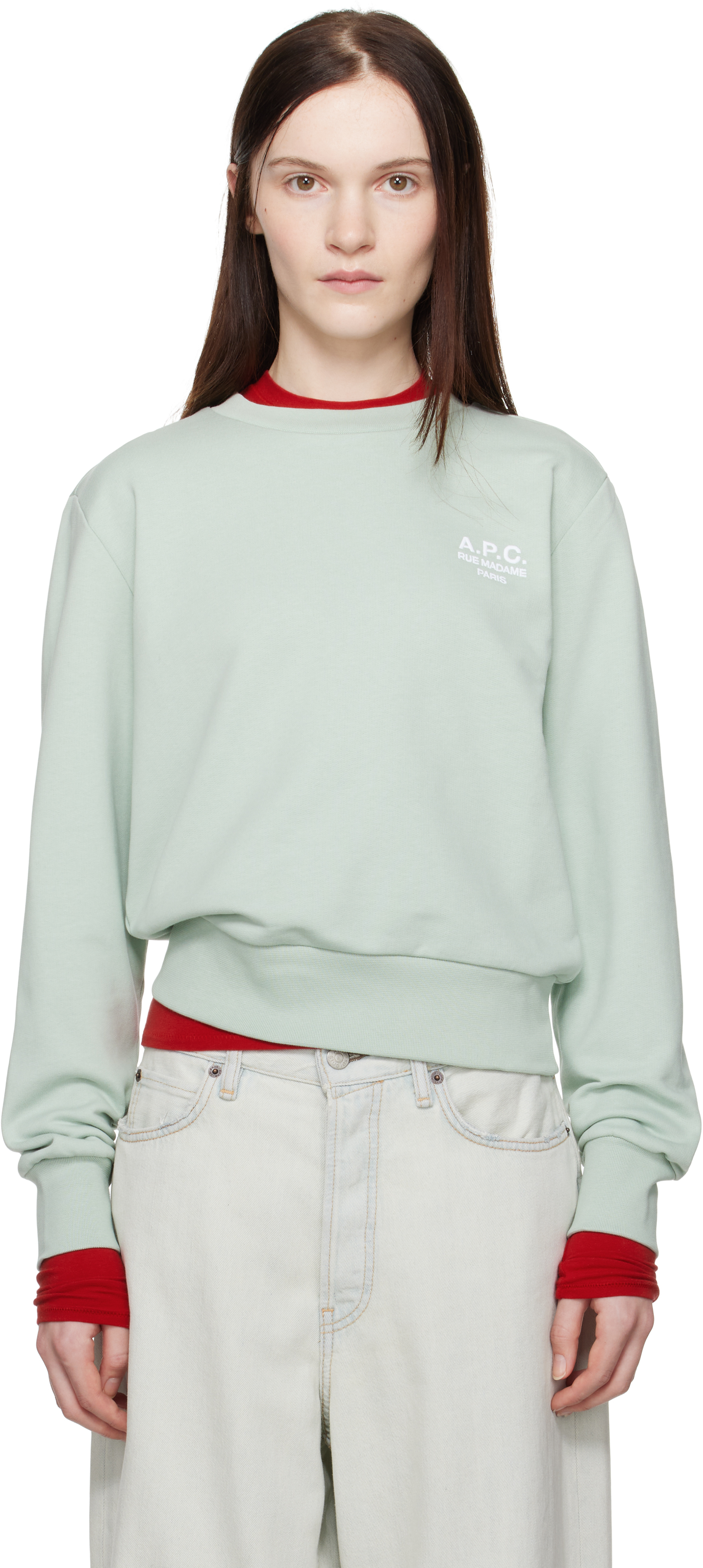 A. P.C. Green Boxy 'Rue Madame' Sweatshirt