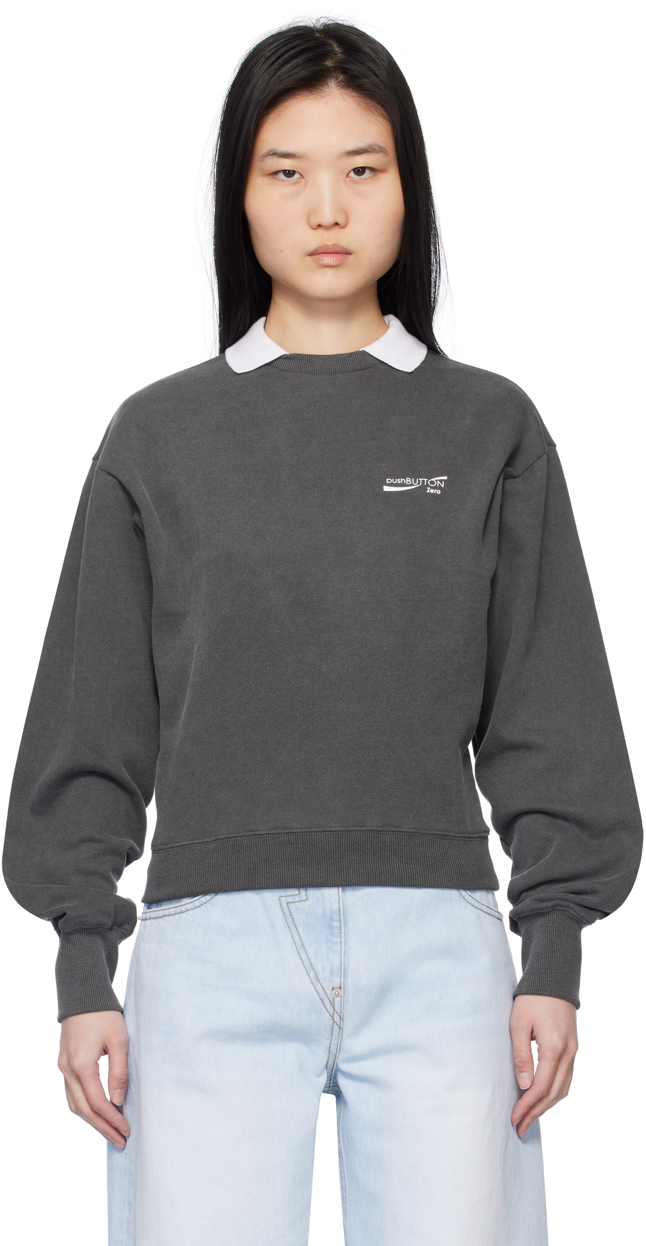 Pushbutton Gray Standard Collar Sweatshirt In Dark Gray