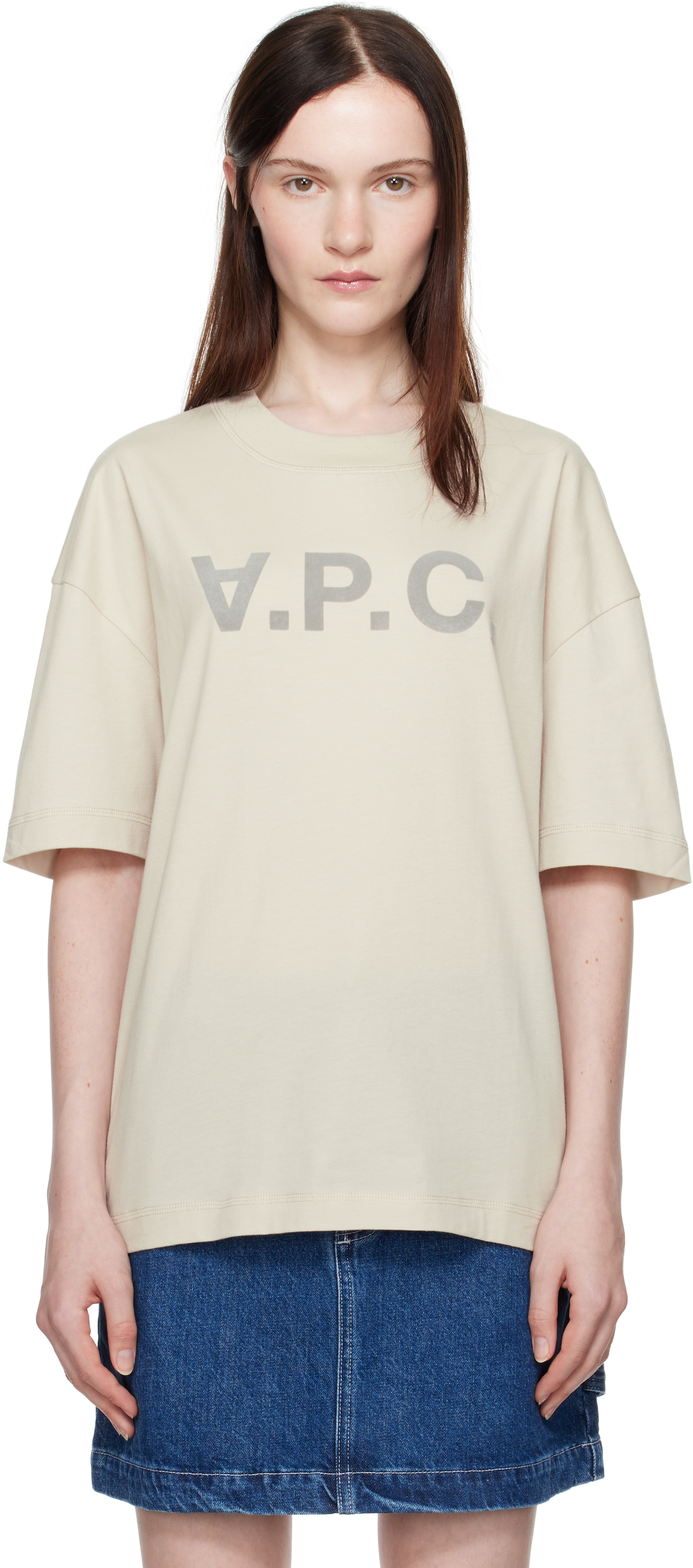 A.P.C.: Beige Oversize Grand 'VPC' T-shirt | SSENSE