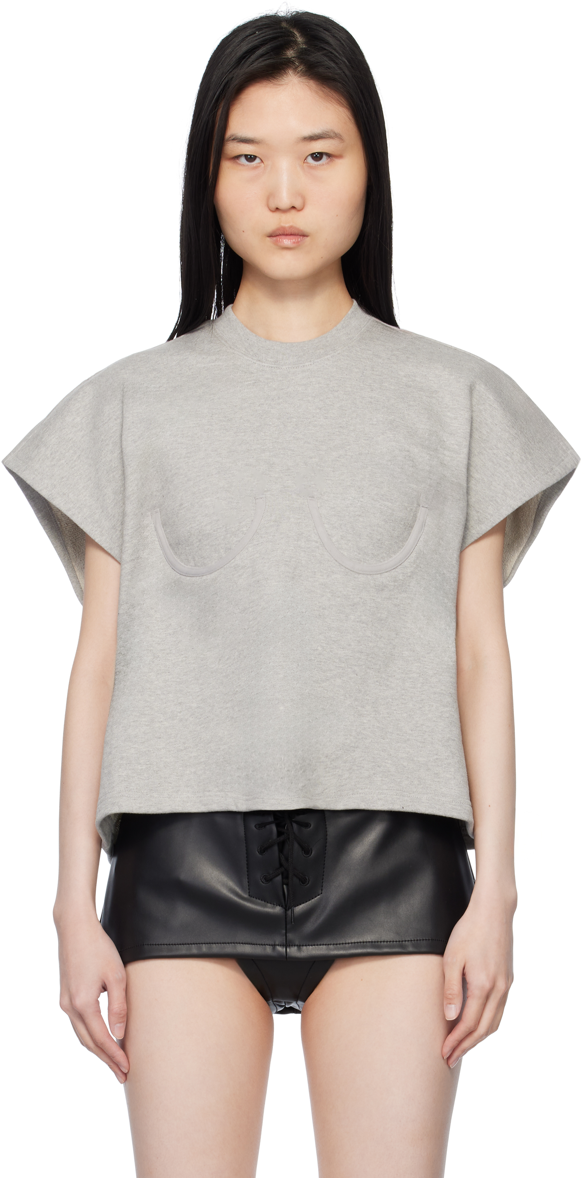 Gray Bra Point Sleeveless Jersey T-shirt