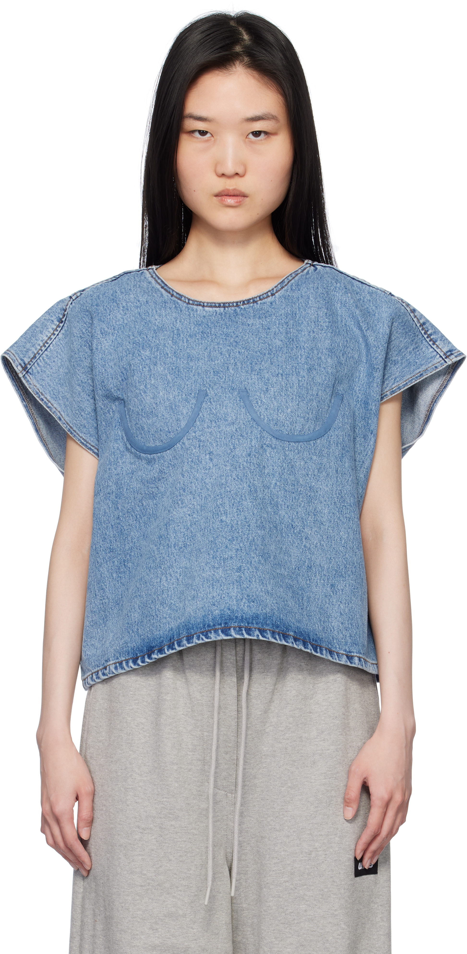 Blue Bra Point Sleeveless Denim Top