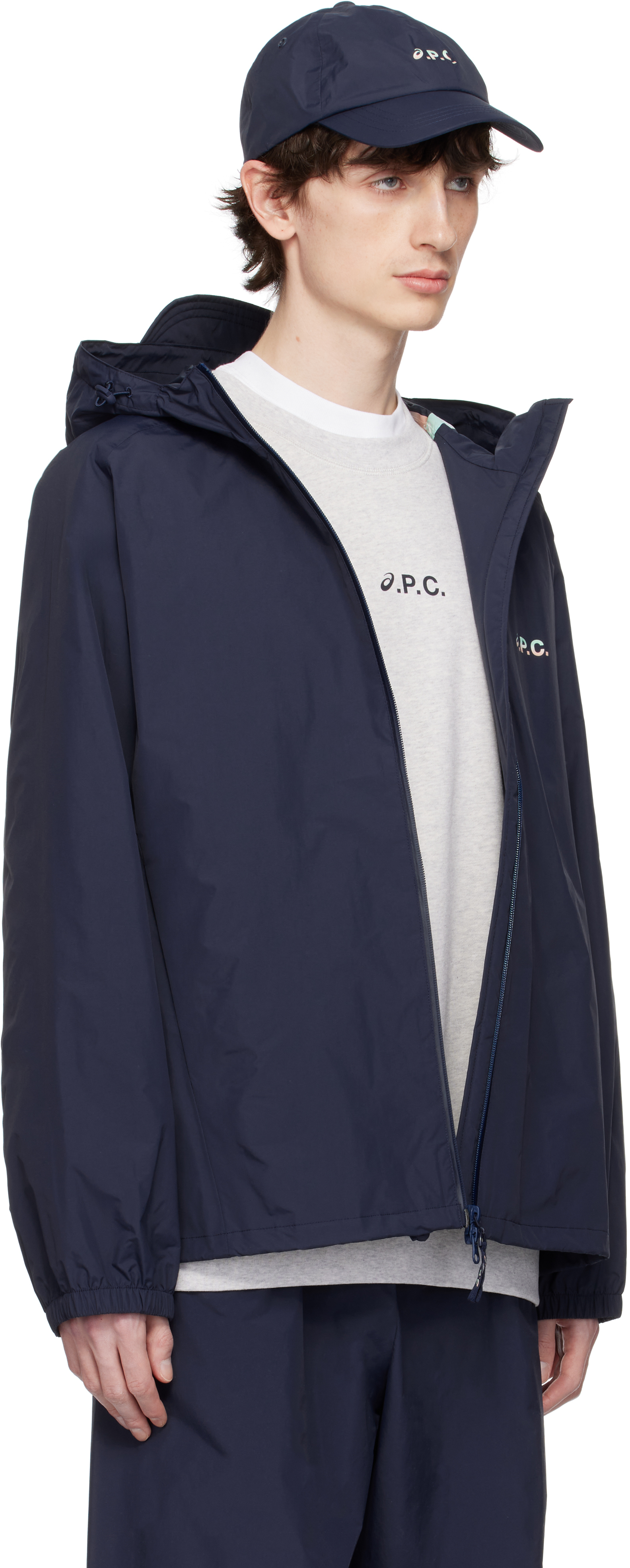 Apc Asics Interaction Logo-print Shell Hooded Jacket In Iak Dark Navy