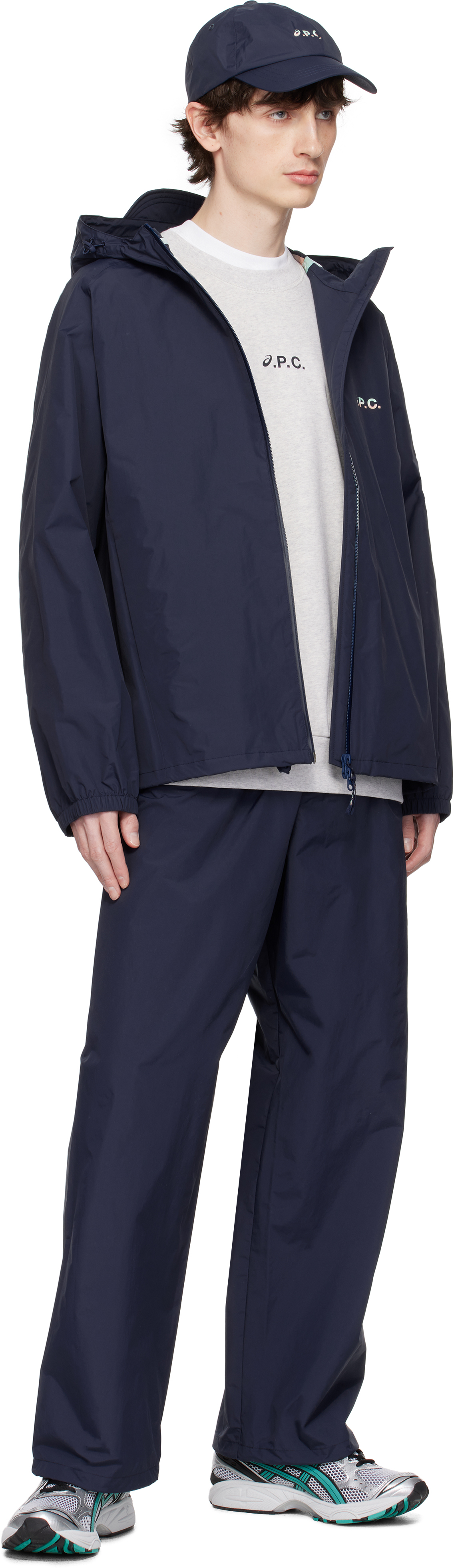 Apc Asics Interaction Logo-print Shell Hooded Jacket In Iak Dark Navy