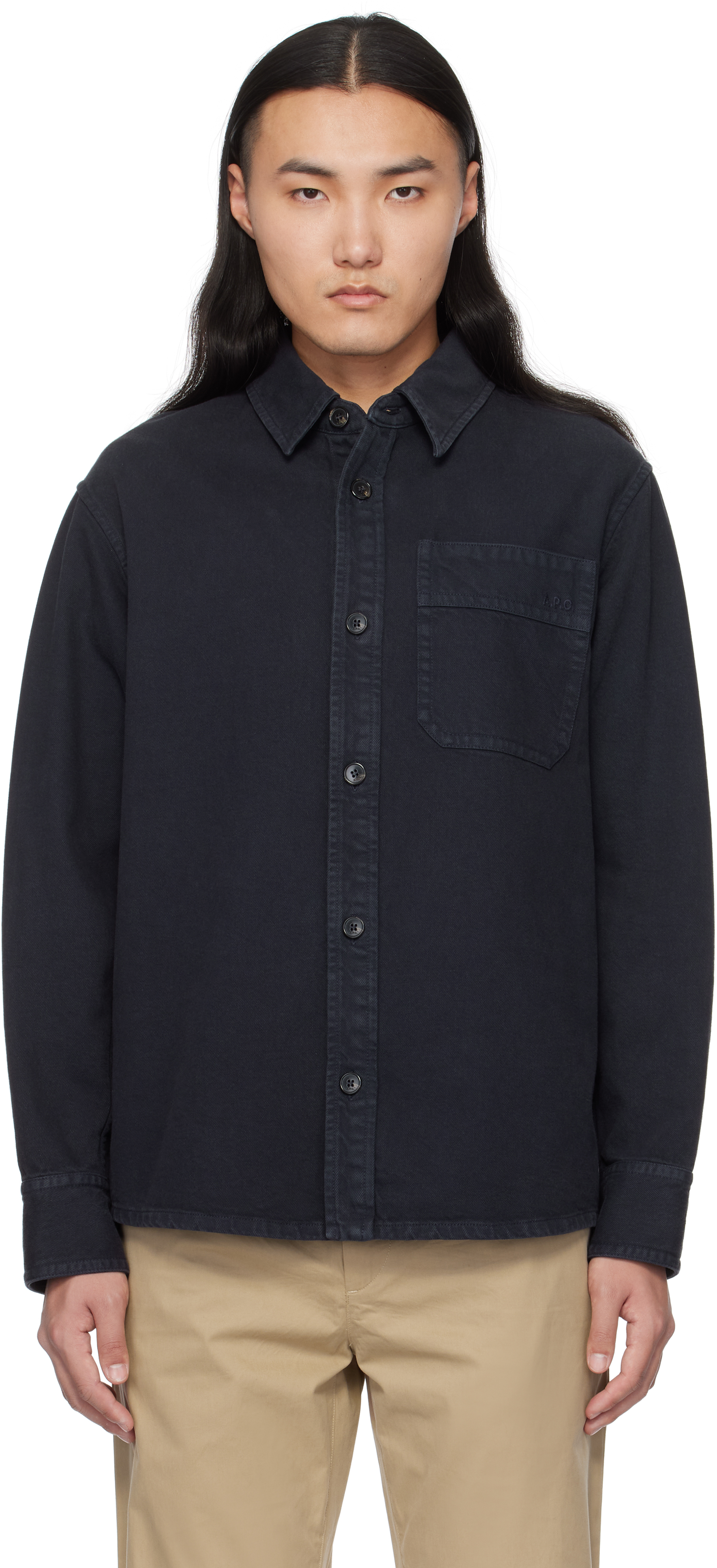 A. P.C. Navy Basile Brodée Poitrine Overshirt