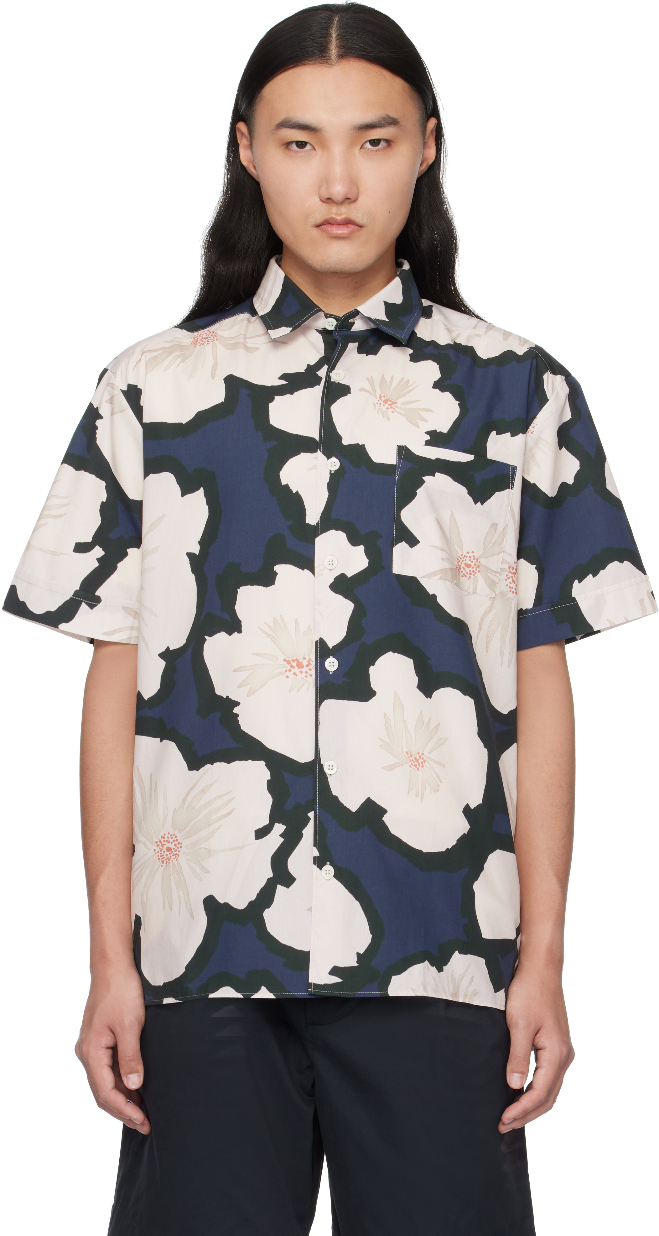 A.P.C.: Navy & White Ross Short-Sleeve Shirt | SSENSE