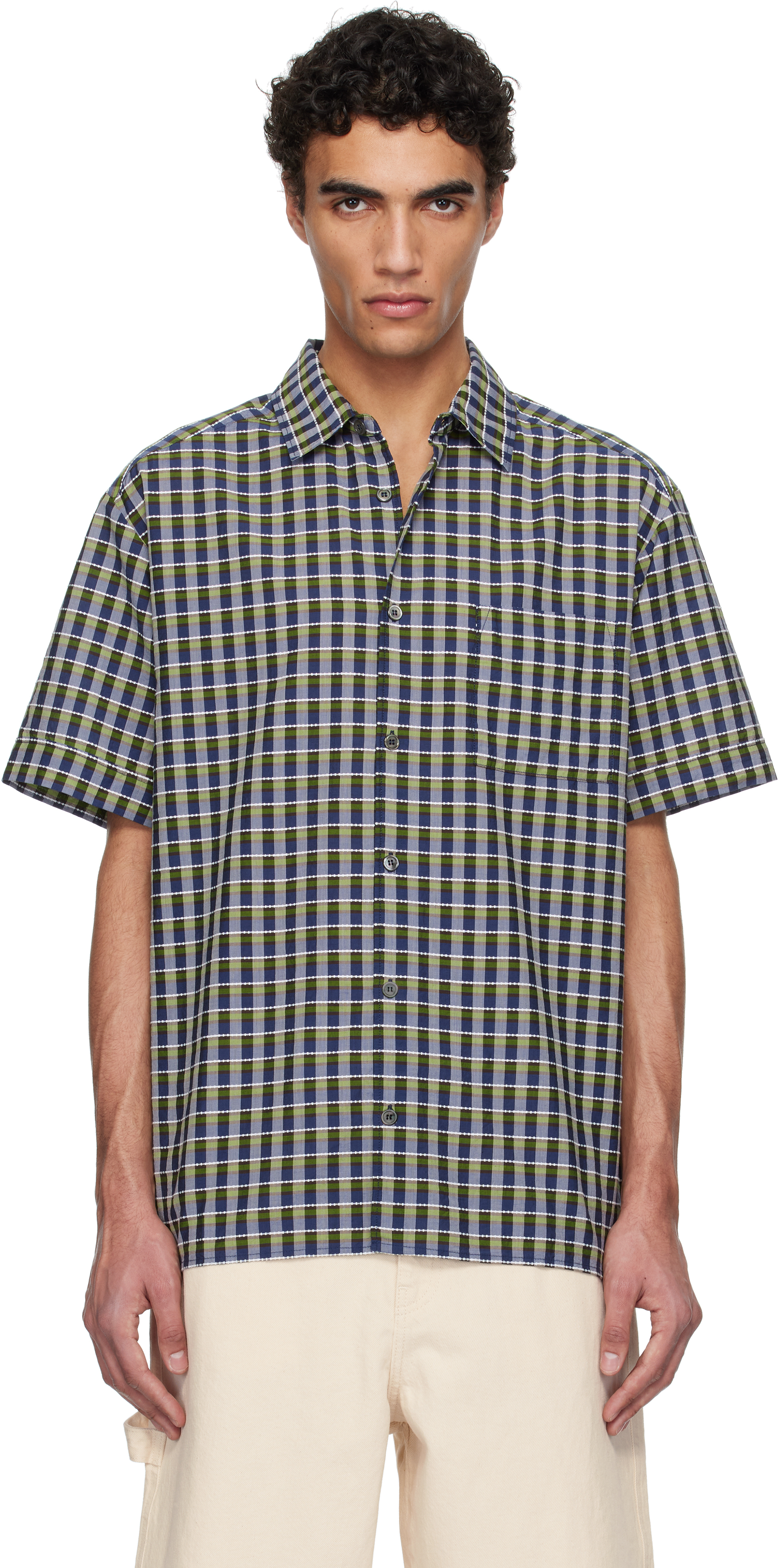 A. P.C. Green & Navy Ross Short-Sleeve Shirt