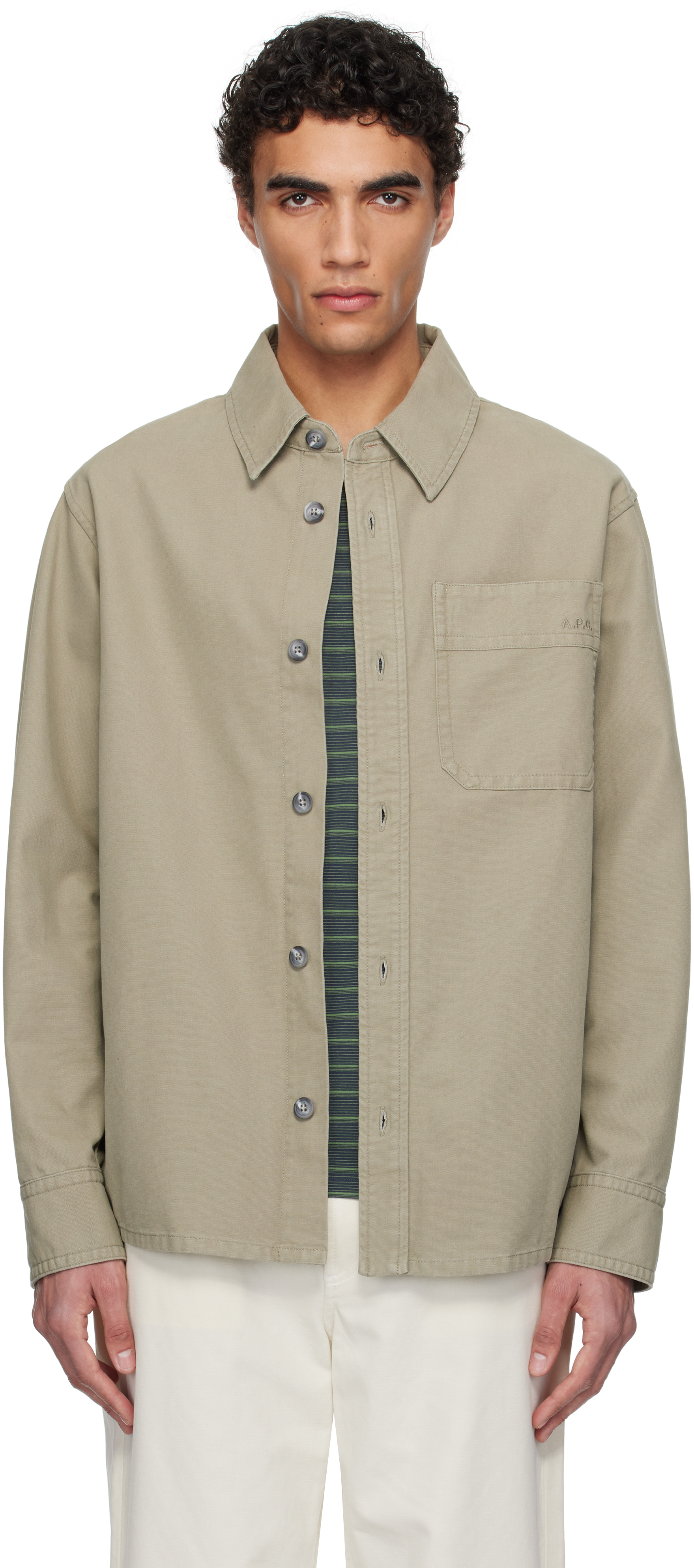 Khaki Basile Brodée Poitrine Overshirt