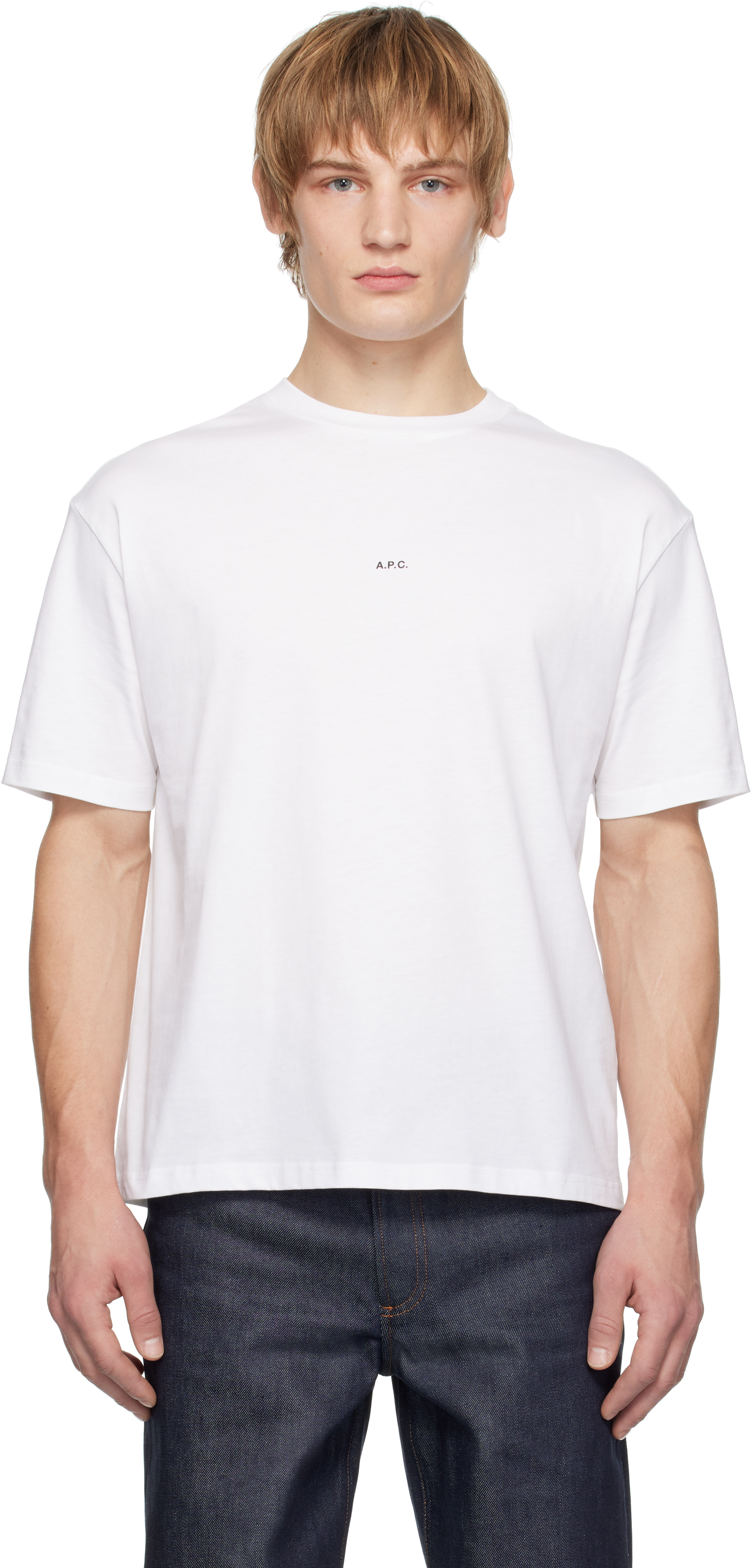 ★A.P.C.★ Micro Logo Boxy Fit Short Sleeve T-Shirt White Bl White Boxy Micro Logo T-shirt by A.P.C. on Sale