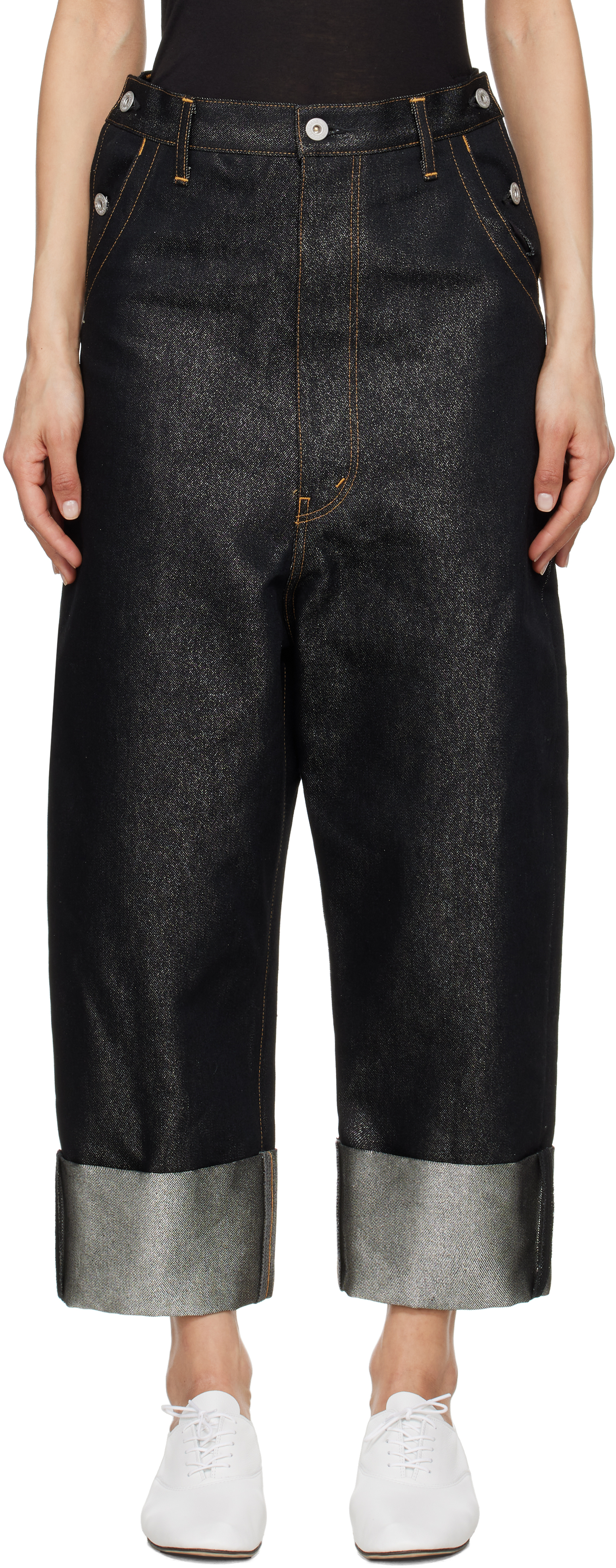 Shop Junya Watanabe Black Cotton Cupro Glitter Denim Jeans