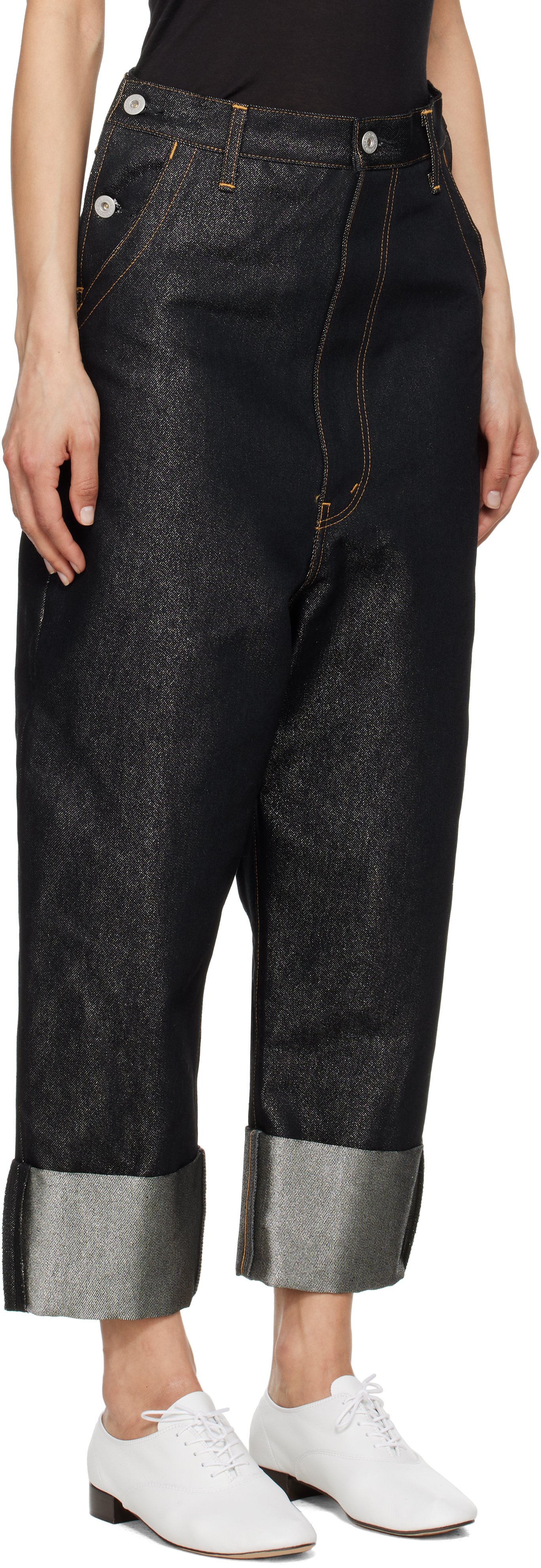 Shop Junya Watanabe Black Cotton Cupro Glitter Denim Jeans