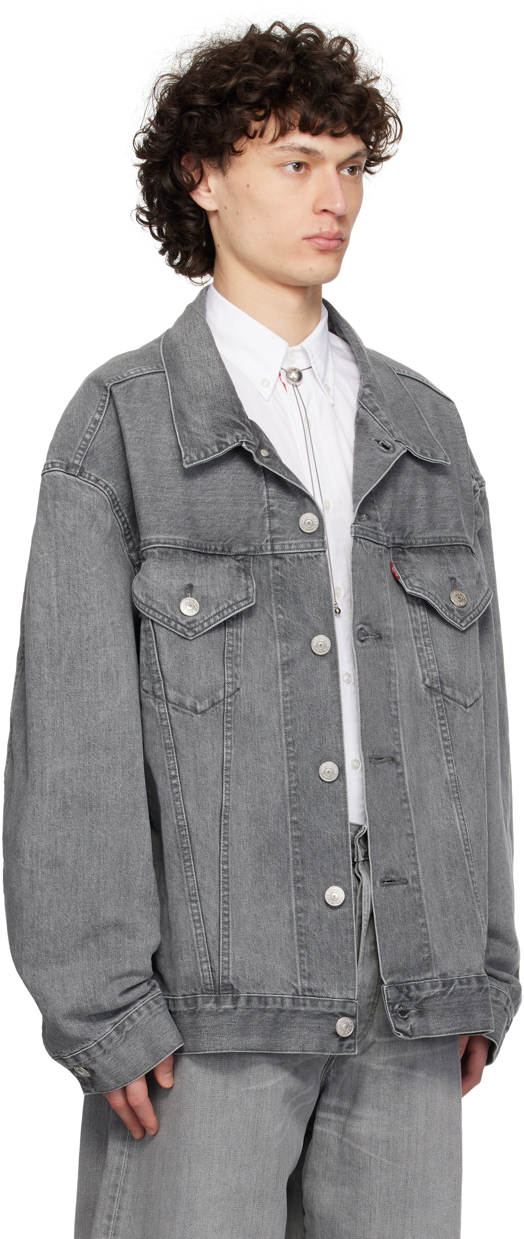 Junya Watanabe Oversized Denim Jacket With Adjustable Back Tabs In 1 Grey