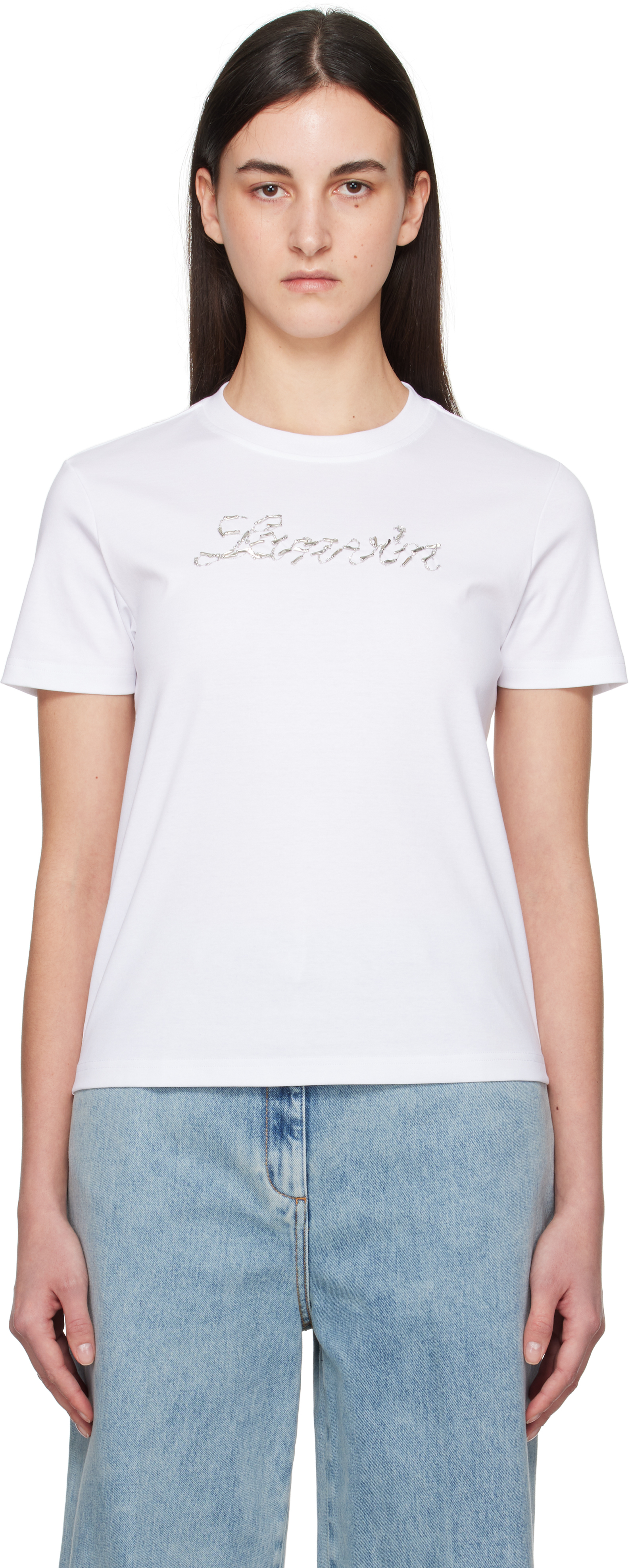 White 'Lanvin' Bead Embroidered T-shirt