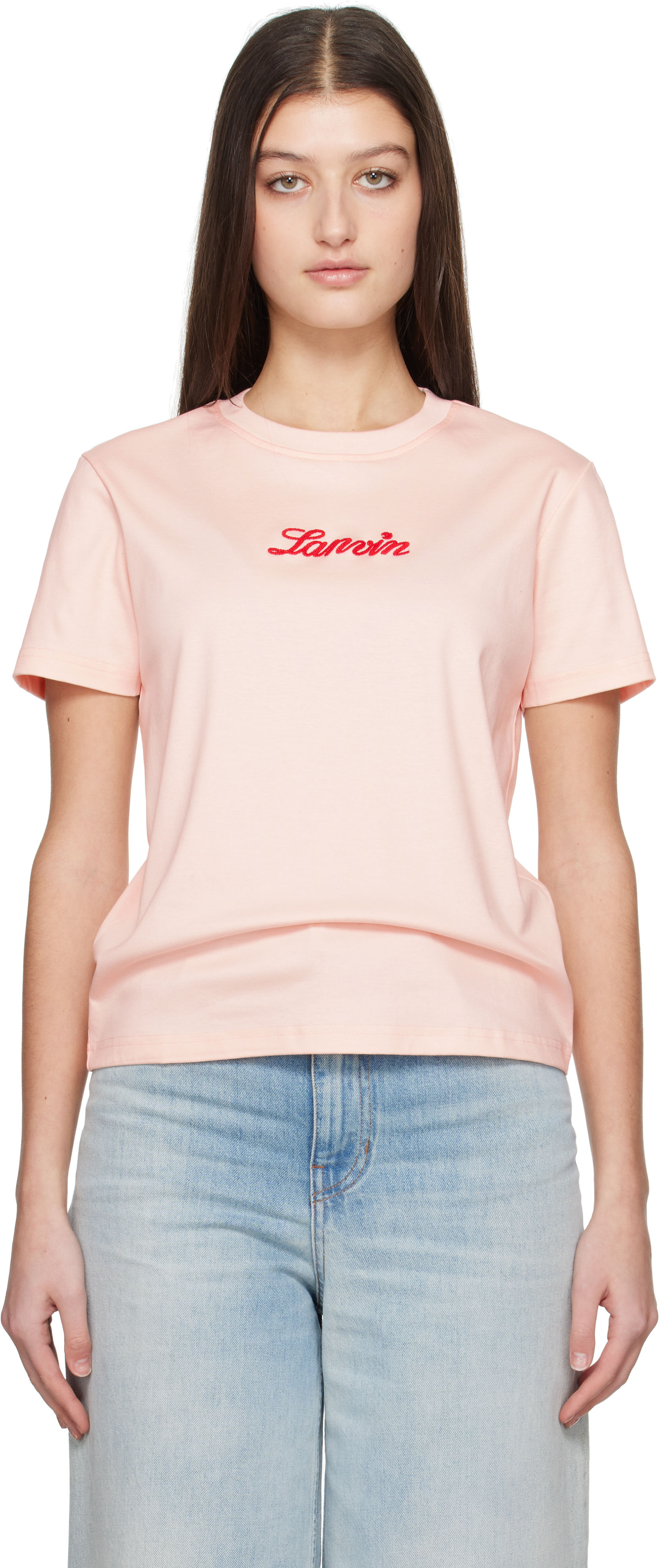 Pink Oversized Embroidered Curb T-Shirt by Lanvin on Sale