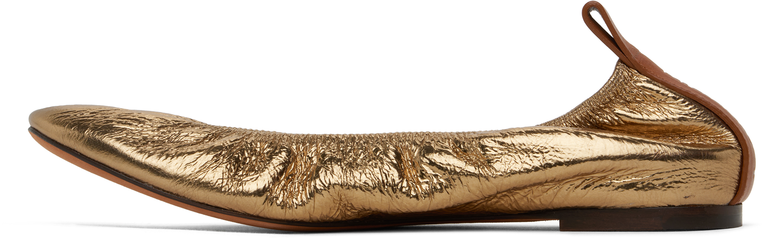 LANVIN GOLD METALLIC LEATHER BALLERINA FLATS 